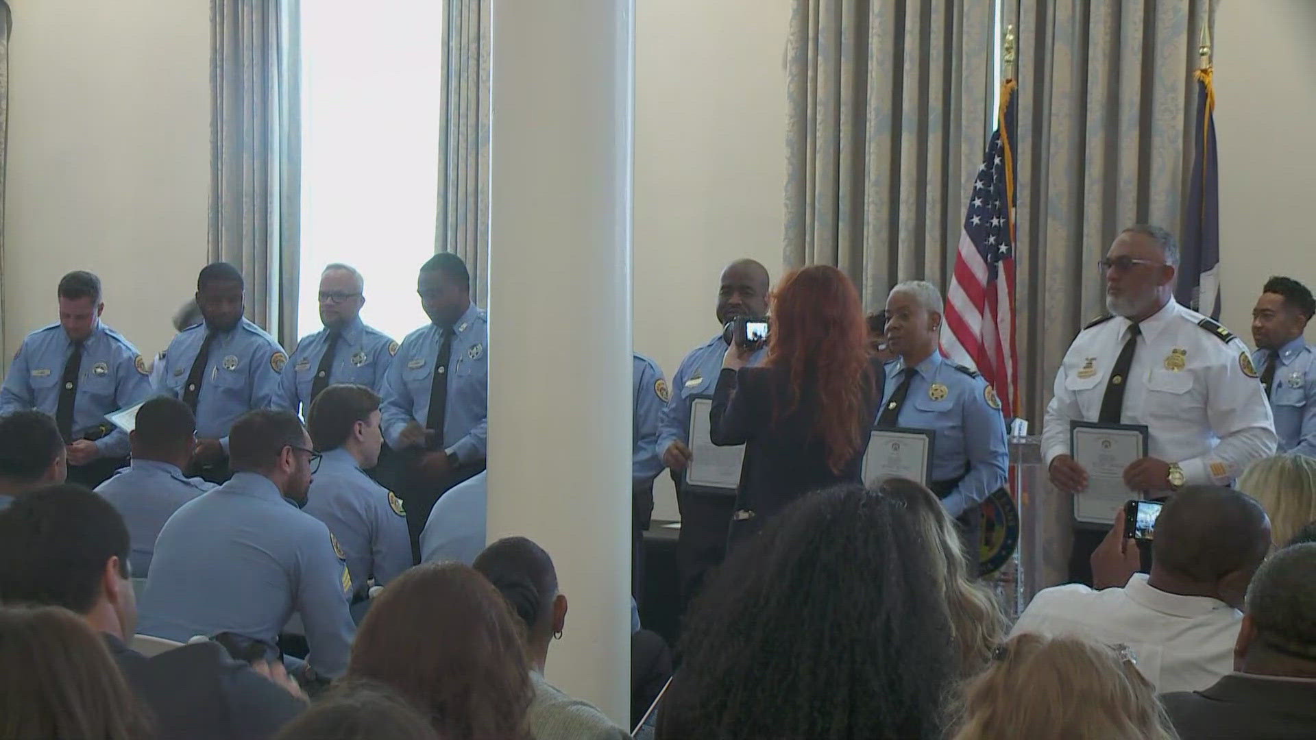 NOPD honors officers and staff for their response to the January 1st Bourbon Street attack with a special ceremony at Gallier Hall.