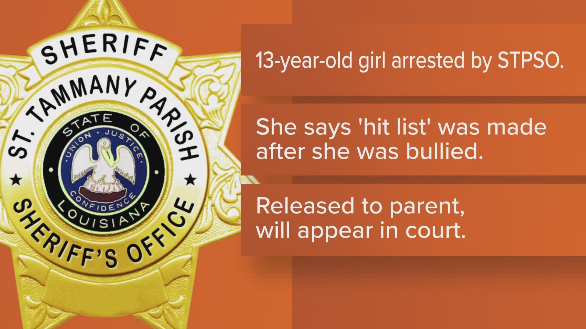 St Tammany Junior High student arrested for making a hit list.