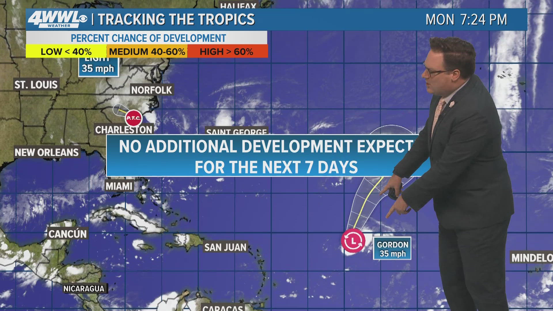 WWL Louisiana Chief Meteorologist Chris Franklin with the 'Eye on the Tropics' for News at 10PM on Monday, Sept. 16, 2024.