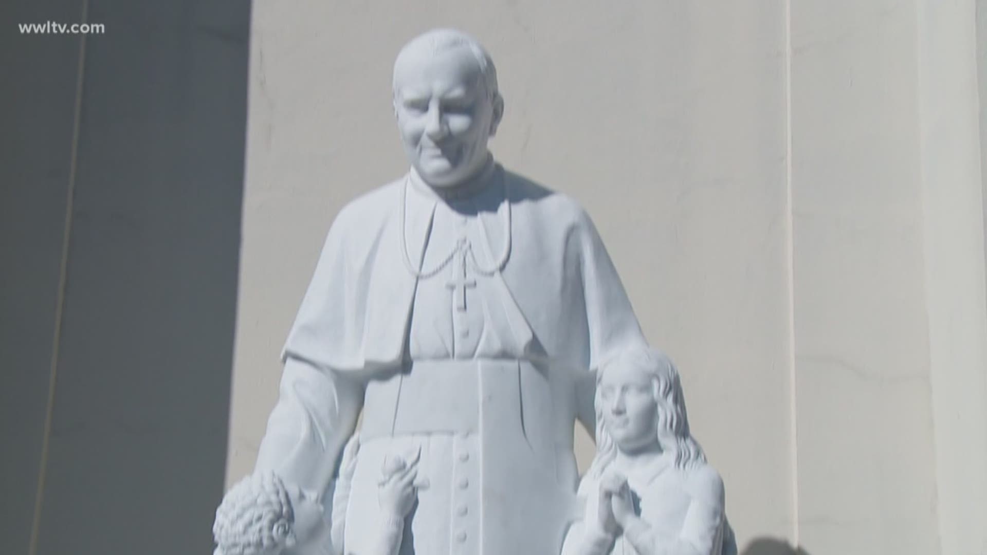 A statue of St. Pope John Paul II was erected outside of the St. Louis Cathedral in New Orleans Thursday.  