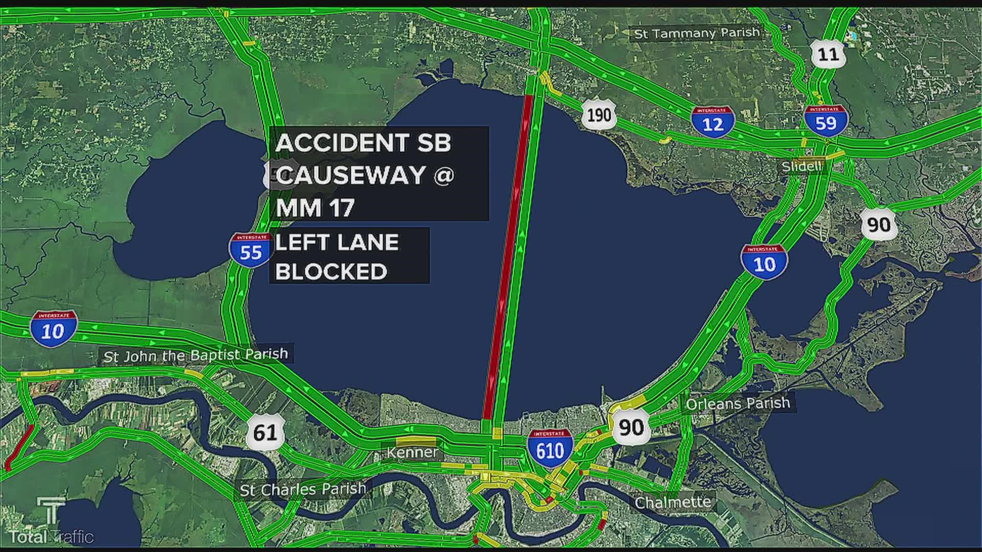 Officials say the left lane is blocked SB at mile marker 17 for clean-up of a fuel spill related to the accident.