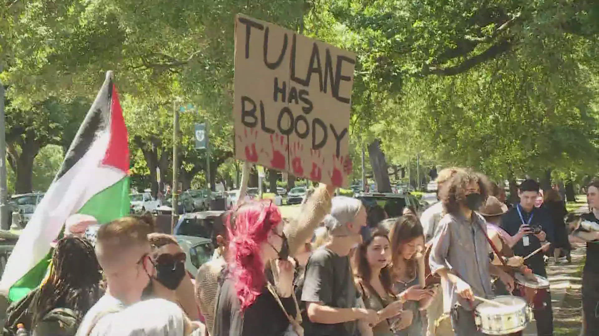 It's been nearly 24 hours since pro-Palestinian demonstrators set up an encampment at Tulane. Tulane says five students have been suspended, and may suspend more.