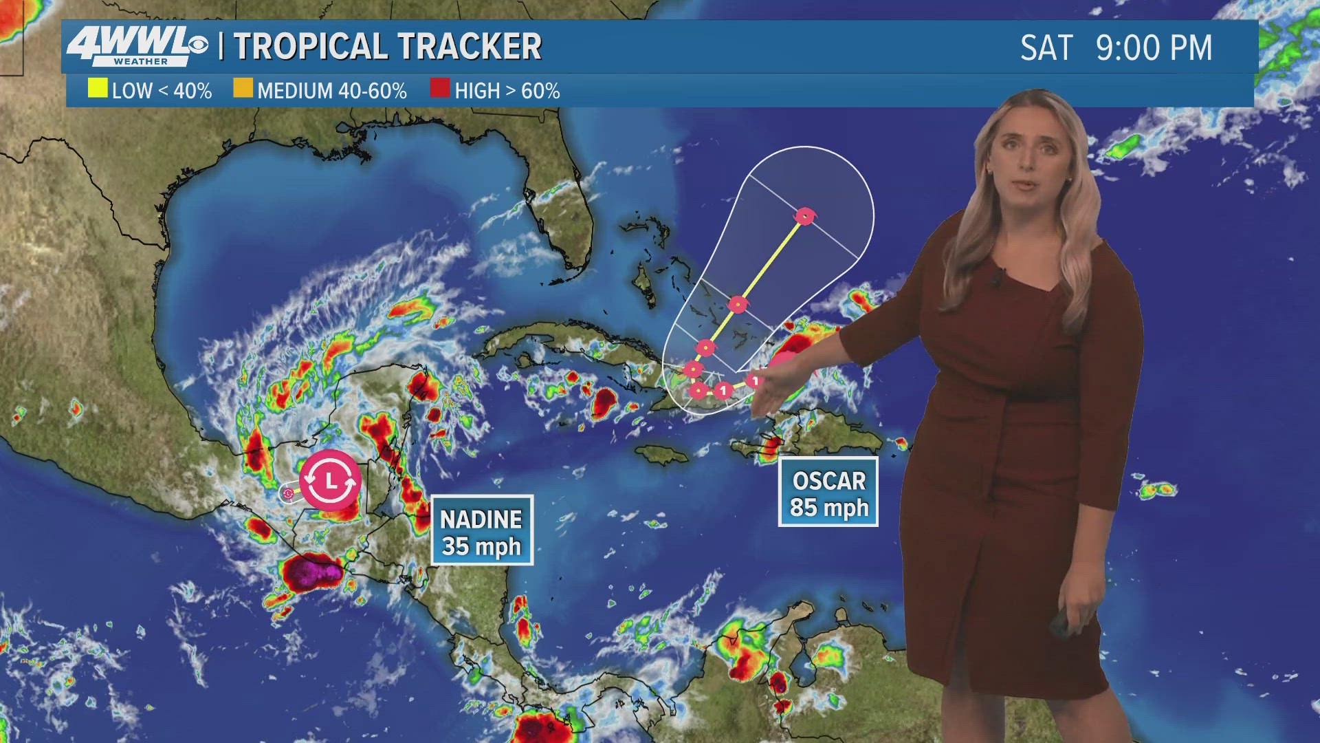 Meteorologist Alexa Trischler says Nadine is expected to weaken. Hurricane Oscar is a category 1 storm with impacts to Bahamas, Turks and Caicos Islands.