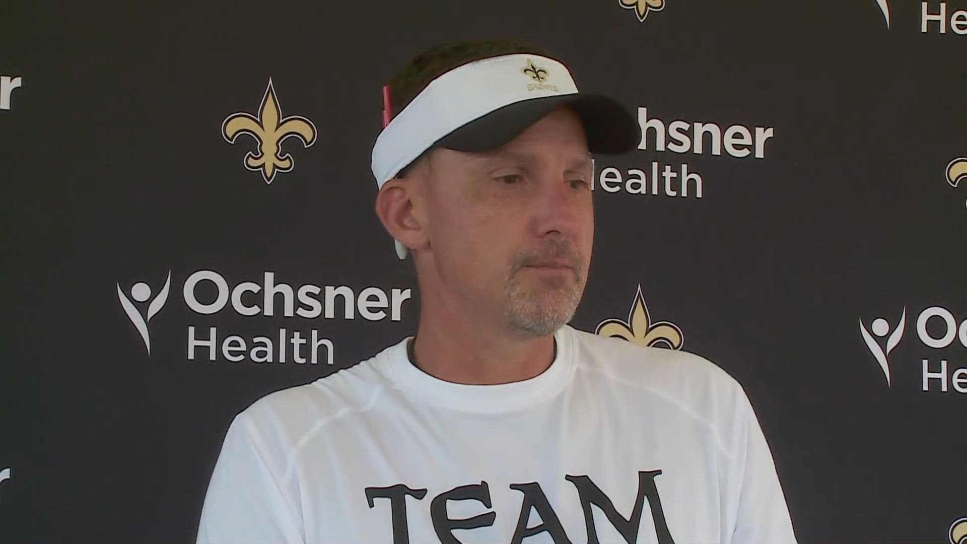 Head coach Dennis Allen addresses media following practice on Day 11 of the 2024 Saints training camp at UC-Irvine in California on Monday, Aug. 5.