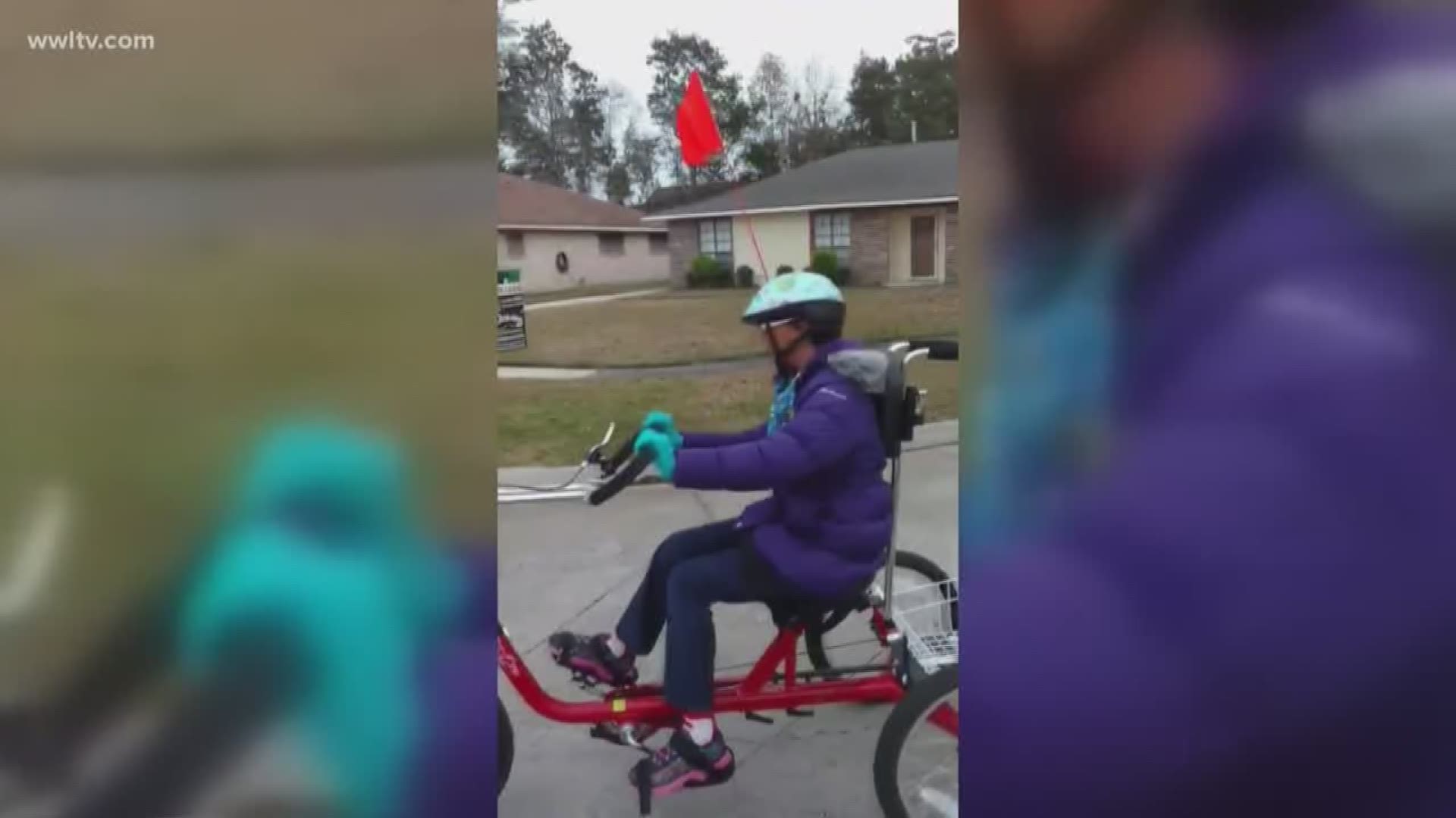 The tricycle was used by a 12-year-old girl from Slidell with special needs. 