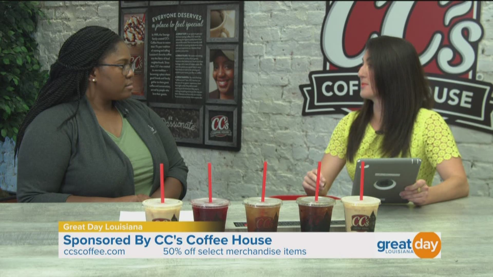 Barista Jessica Andrus is back and tells us all about CC's delicious frozen and iced beverages that are perfect in the the summer heat! And, have you always wanted a French Press? CC's is offering 50% off select merchandise items, which also includes, tea pots and storage jars. This offer is available at participating locations. Consider this your opportunity to start your holiday shopping early!