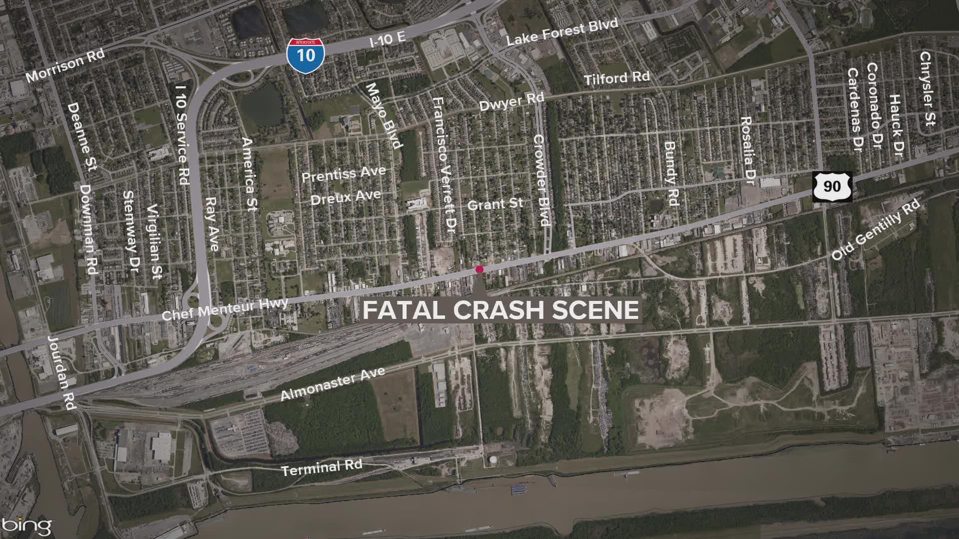Police say the crash happened at the intersection of Chef Menteur Highway and Werner Drive around 1:15 a.m.