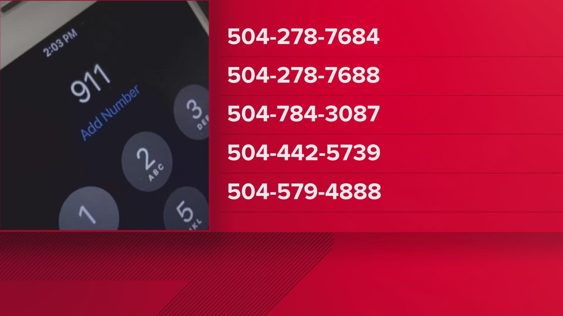 Currently, the St. Bernard Parish Sheriff's Office is unable to receive calls from landlines and their non-emergency line is also experiencing issues.