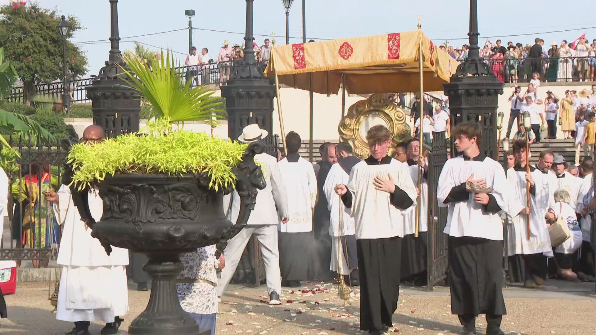 The Eucharist procession honors the journey of the first Cajuns by boat from Nova Scotia through Bayou Teche.