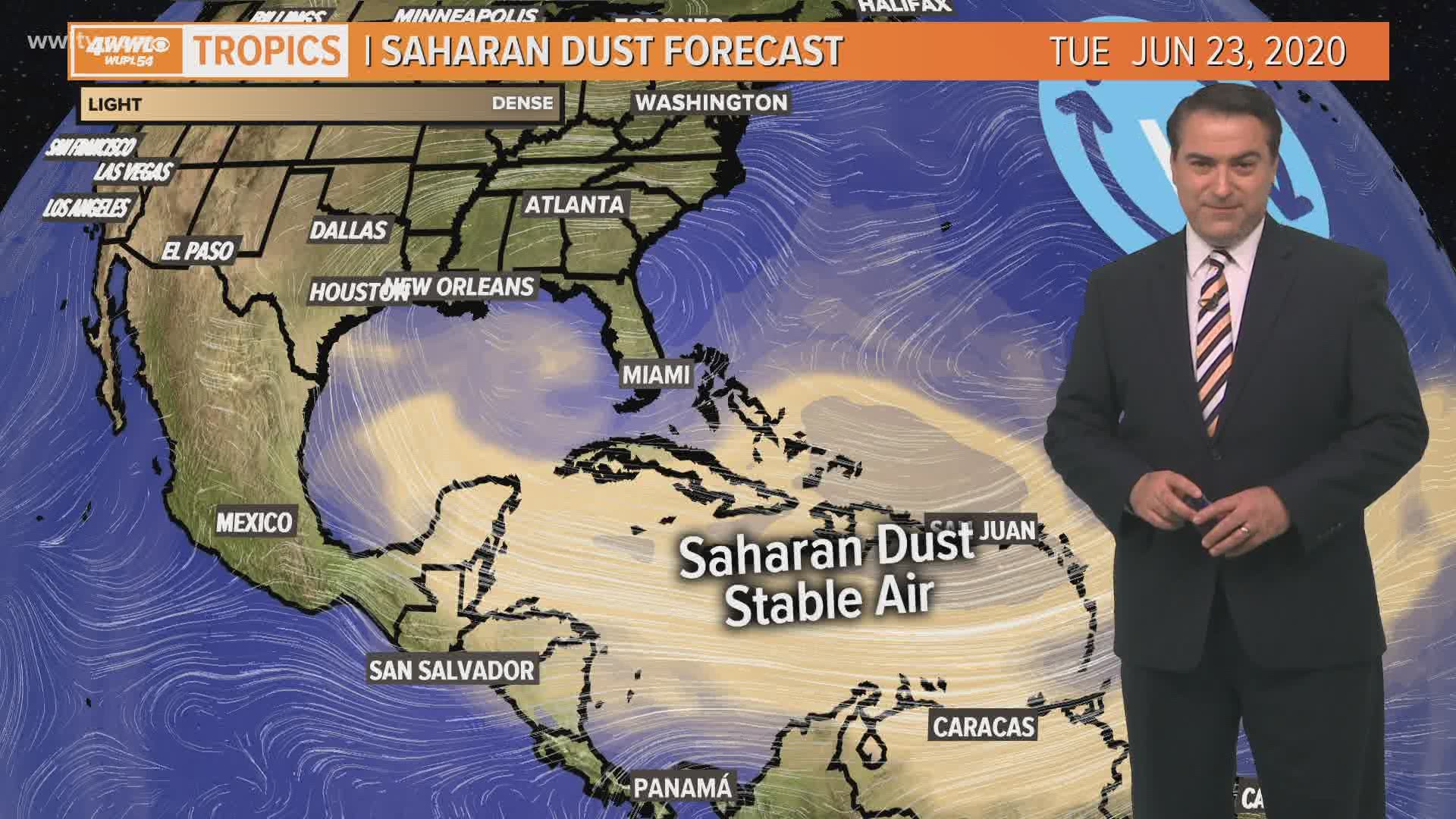 The tropics remain quiet. Saharan Dust heads toward the U.S. by next week and this will keep the tropics quiet.
