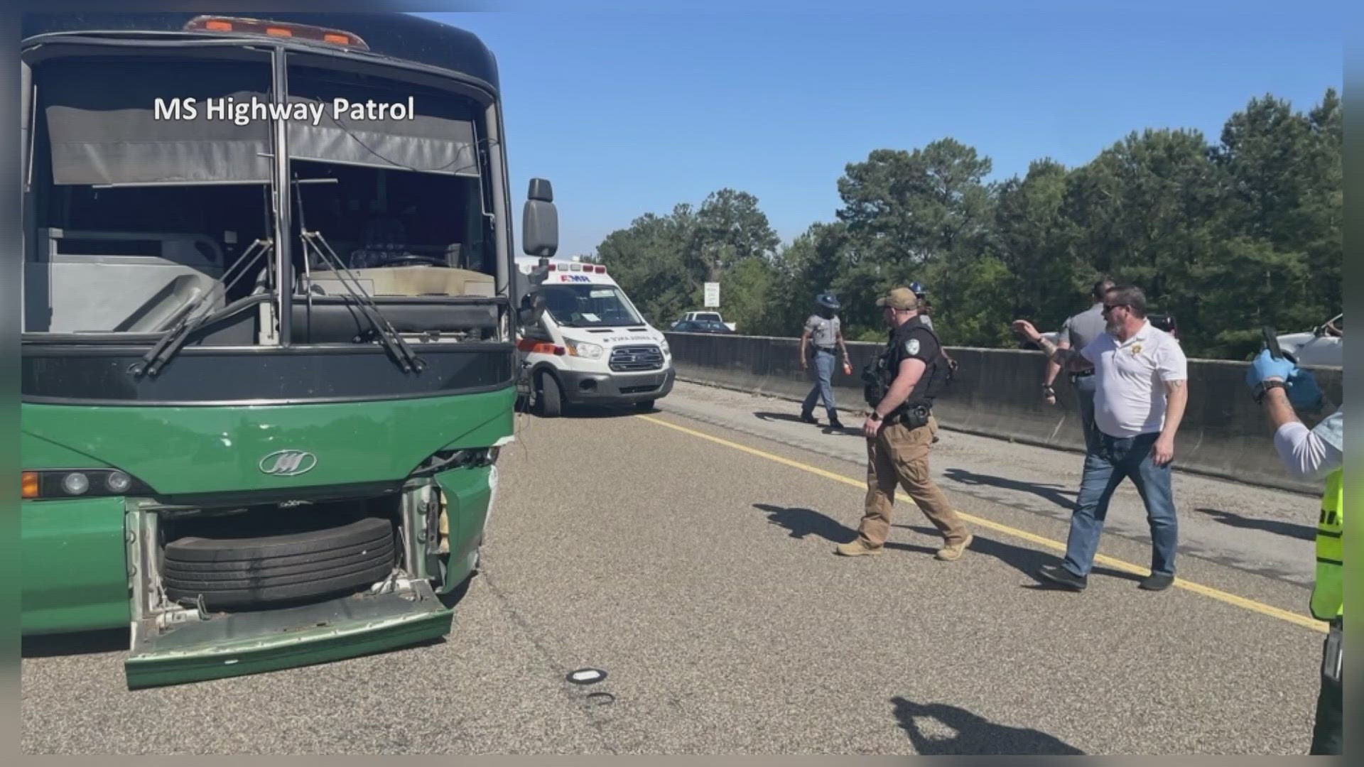 ​Officials said two victims were taken from the scene by a helicopter, including the bus driver who was ejected at the time of the crash.