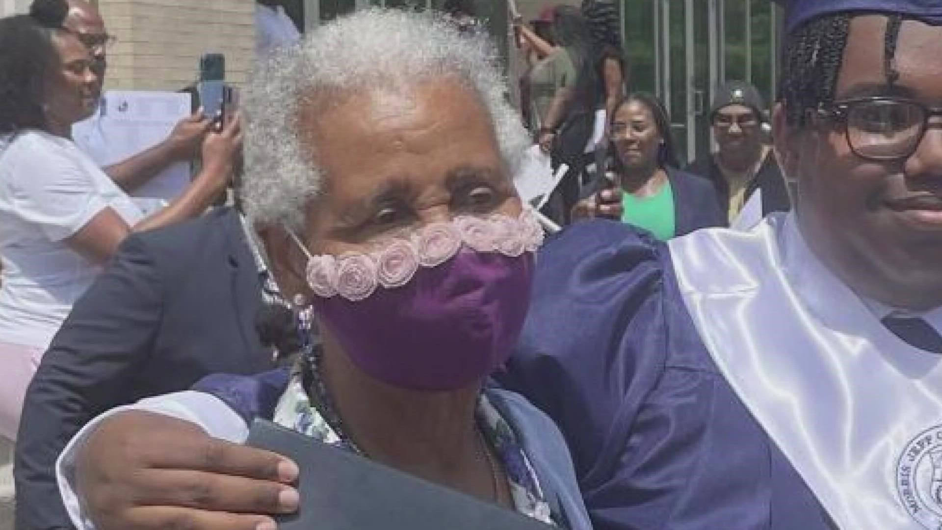 A woman who was attending her grandson's graduation was shot and killed Tuesday. There was a second line in her honor Wednesday.