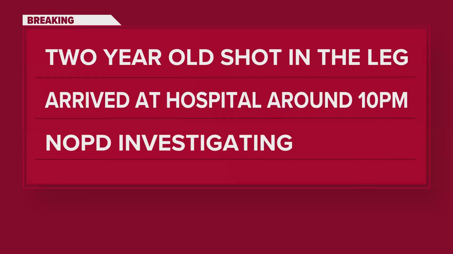 Police said the child was brought to a hospital in New Orleans East for treatment.
