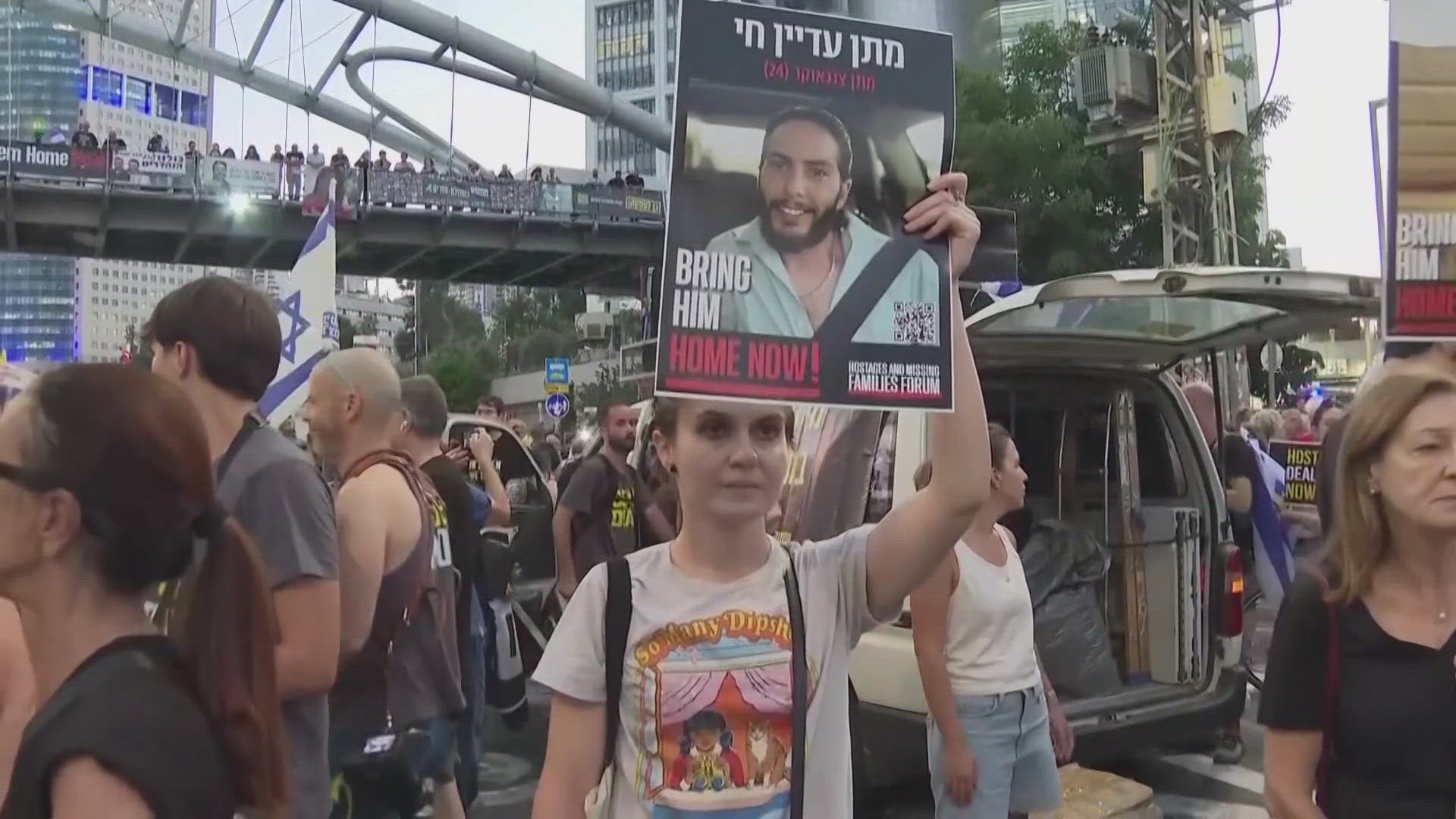 It comes as protesters took to the streets in israel again to demand a deal that releases the remaining hostages.