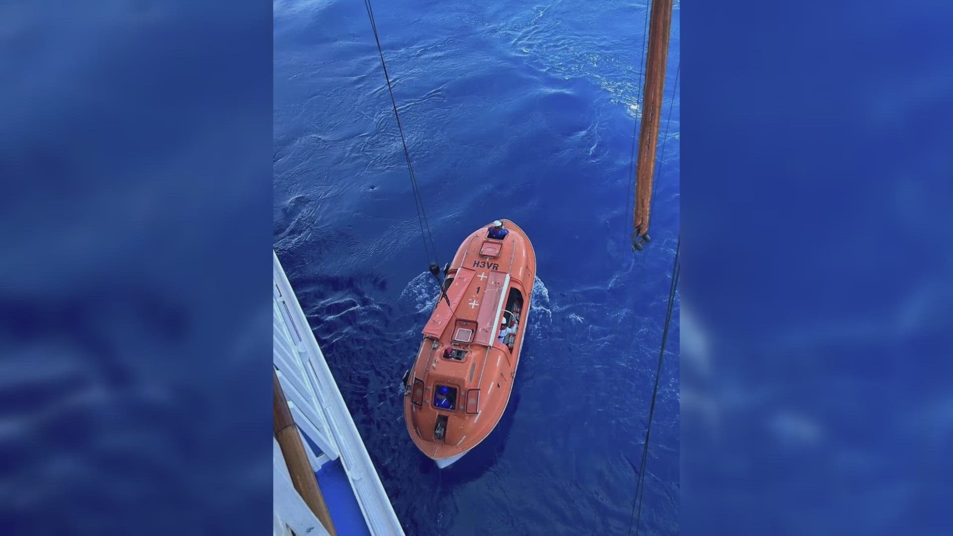 Crew members from the cruise ship responded to a request from the U.S. Coast Guard to rescue the stranded boaters.