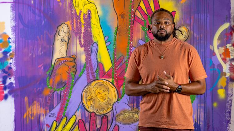 Cane B Rapper New Orleans artist 'BMike' debuts Cane’s-inspired Carnival artwork ...