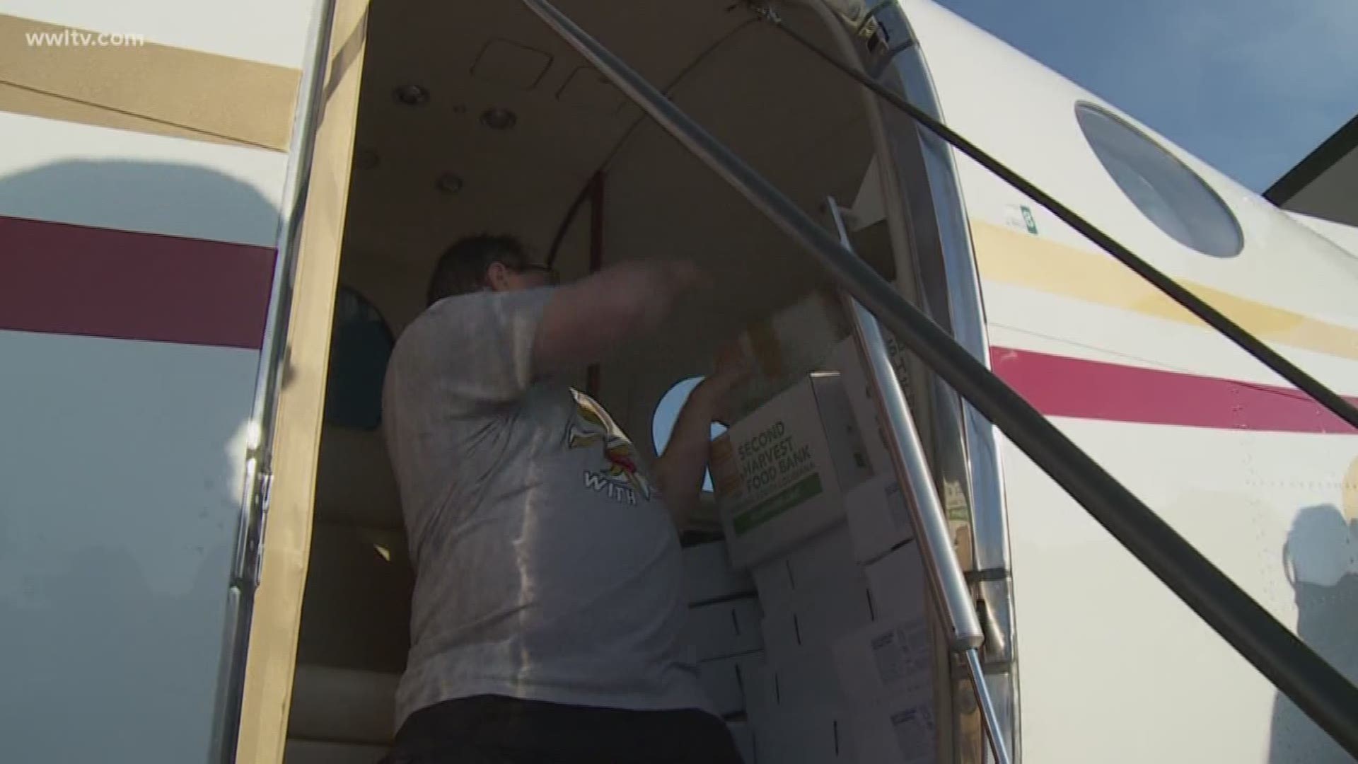 At the Lakefront Airport Sunday dozens of volunteers helped load the food on three planes bound for the Carolinas.