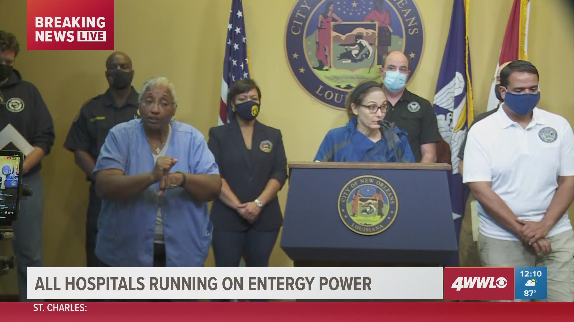 New Orleans Health Department Director Jennifer Avegno said all hospitals are up and running again on Entergy power, but capacity remains high.