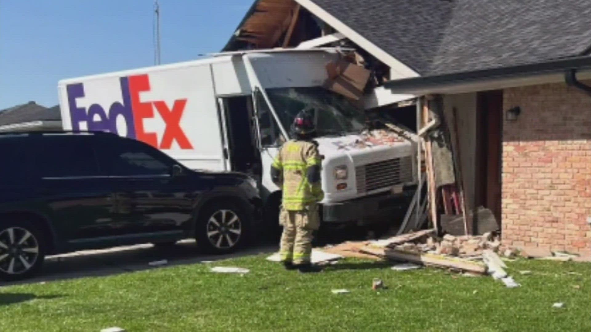 WWL Louisiana has obtained a wild video of a FedEx van being driven into a home in Houma, La., on Tuesday.