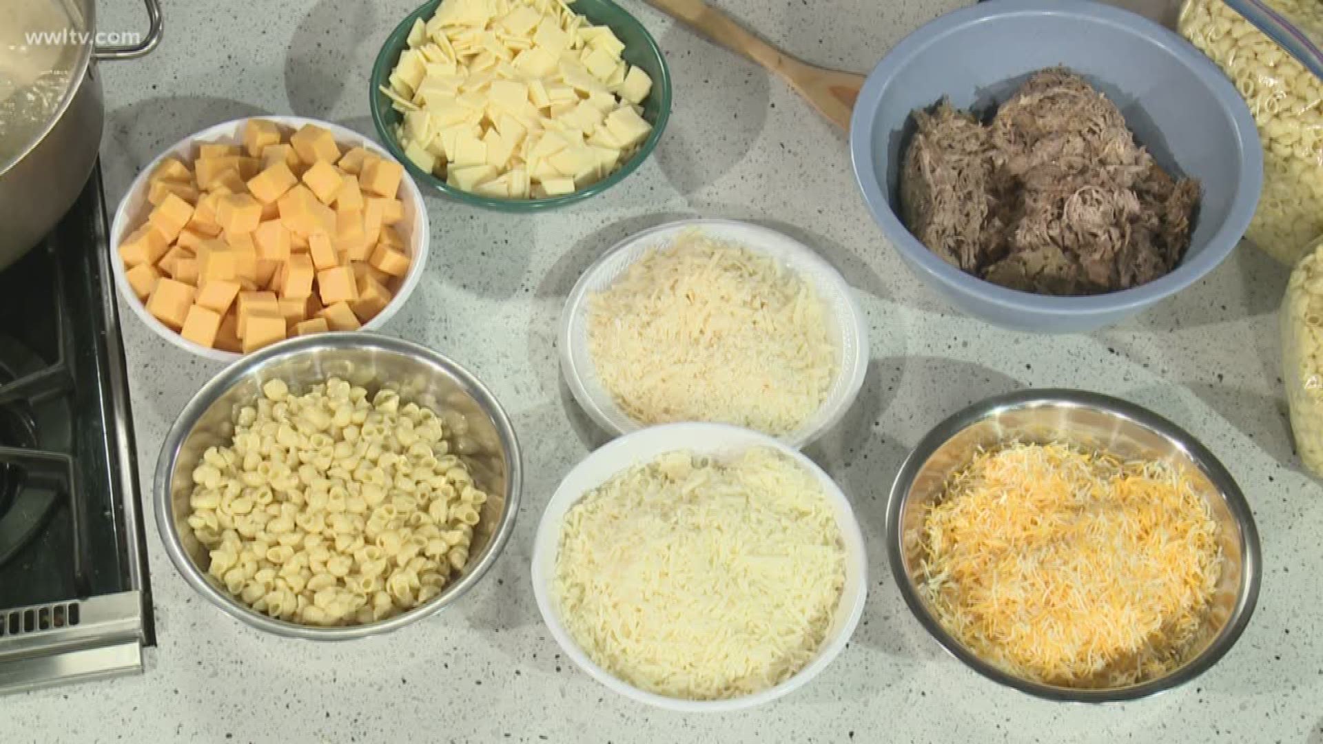 Chef Kevin and Leslie are in the kitchen with cravings of Pulled Pork Mac and Cheese and Peach Cobbler.