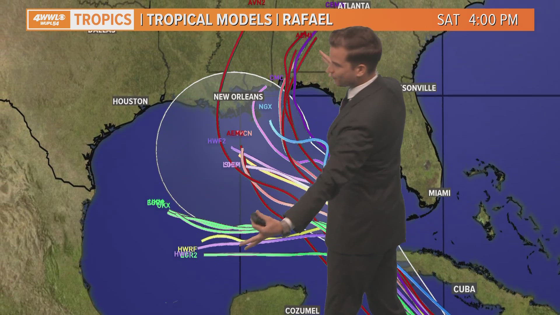 Tropical Storm Rafael is near the Cayman Islands Tuesday and growing stronger. The storm is expected to become a hurricane as it nears Cuba on Wednesday.