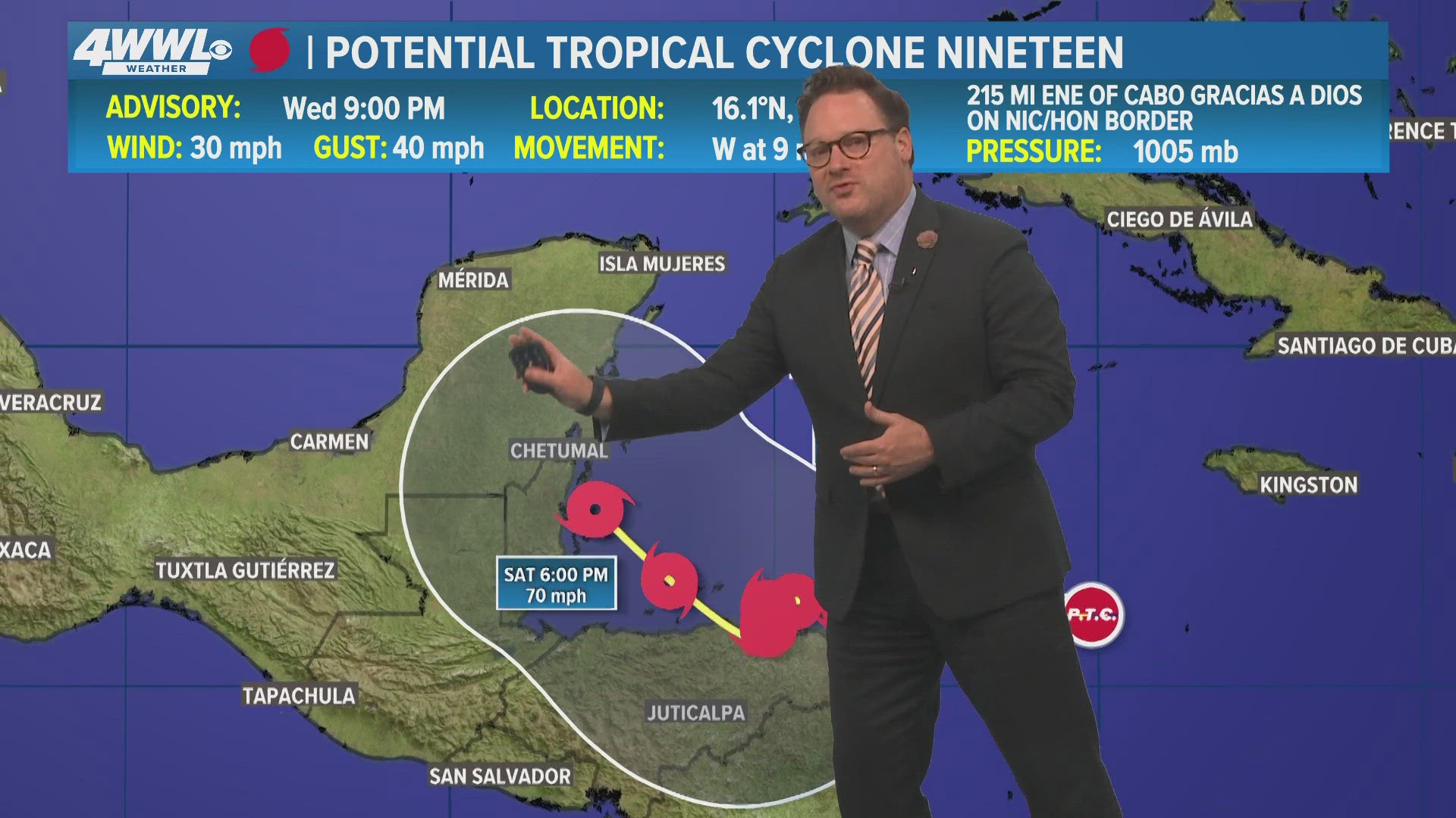 Chief Meteorologist Chris Franklin says Potential Tropical Cyclone 19 is expected get into the Gulf and make a sharp turn towards Florida.