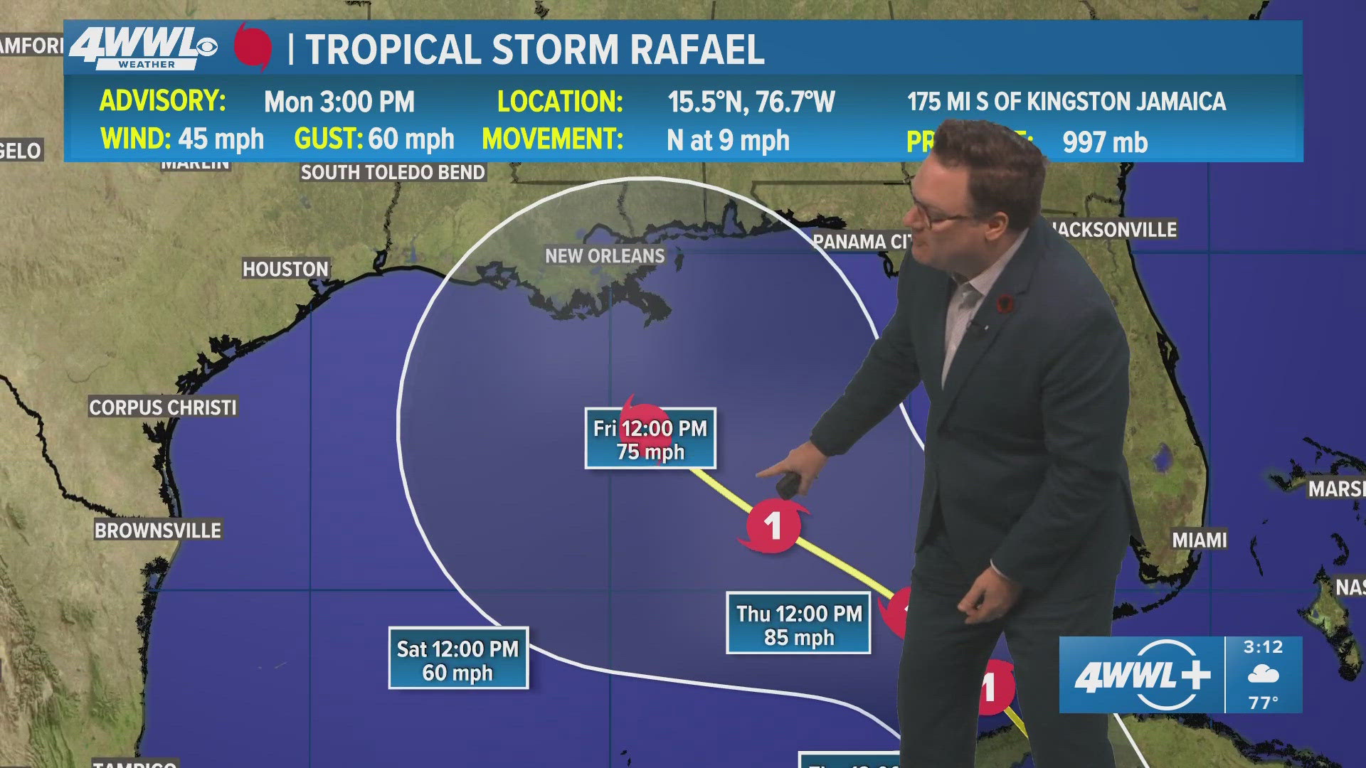 Tropical Storm Rafael forms in Caribbean, Louisiana in the cone forecasts WWL Louisiana Chief Meteorologist Chris  Franklin on Monday, Nov. 4, 2024.