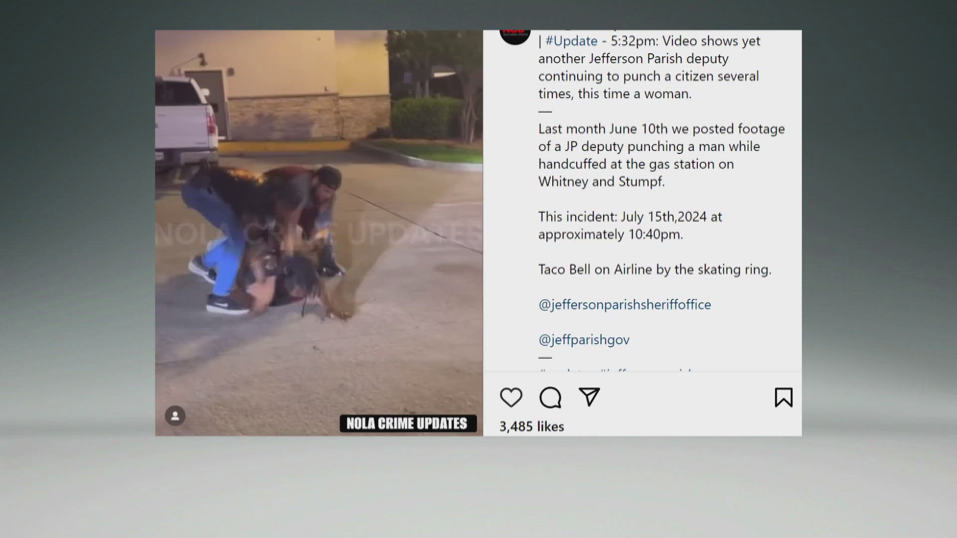 Video posted online shows a Jefferson Parish detective appearing to hit a woman multiple times during an arrest. It's been viewed thousands of times.