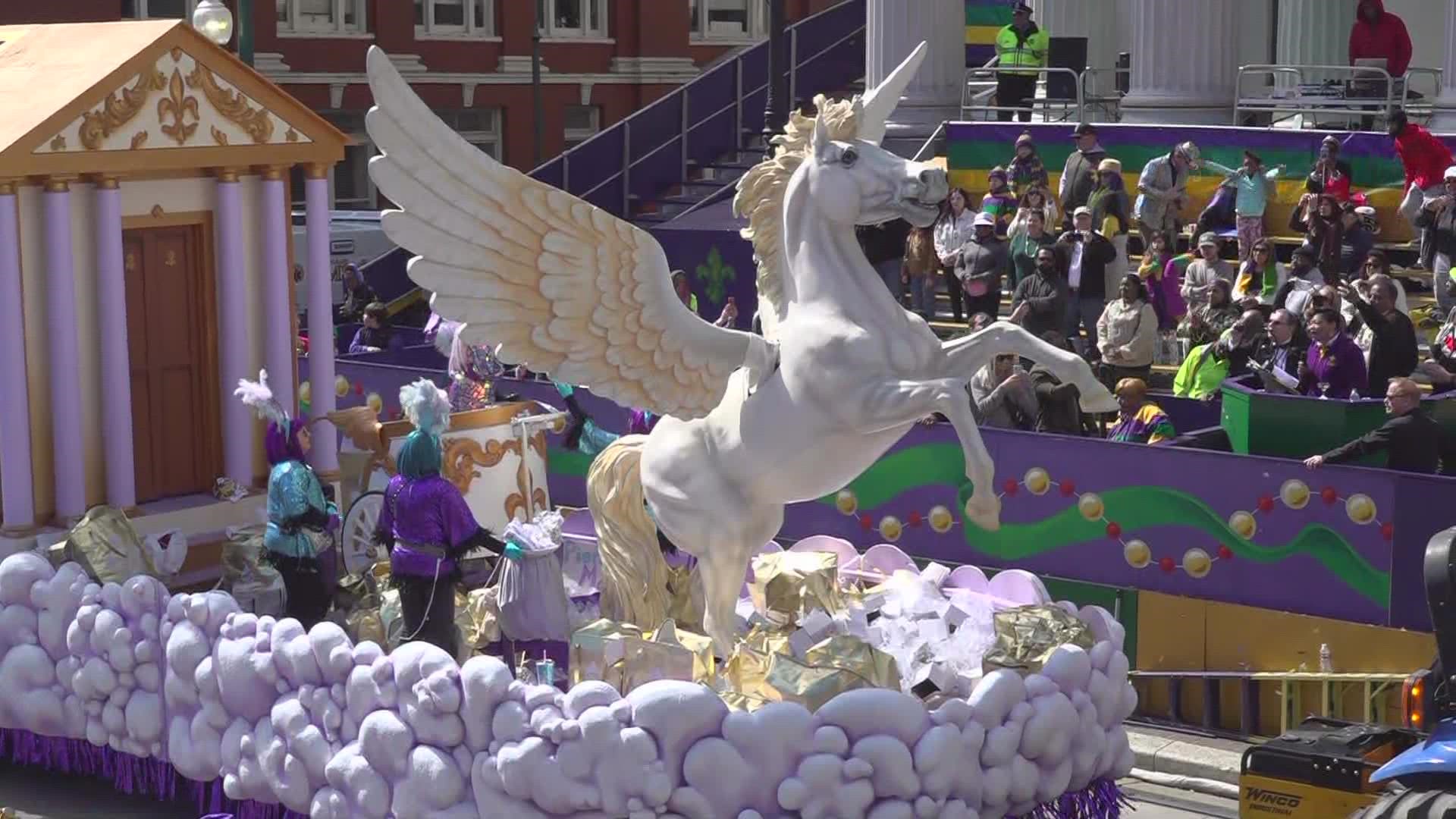 The Krewe of Iris took to the city streets in New Orleans on Saturday, February 18.