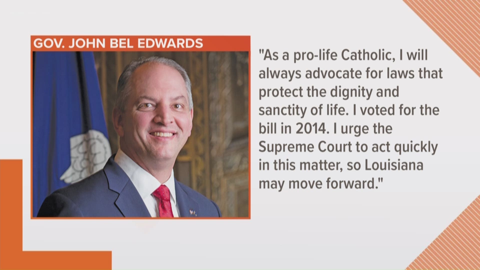 "As a pro-life Catholic...," the Governor's statement starts.