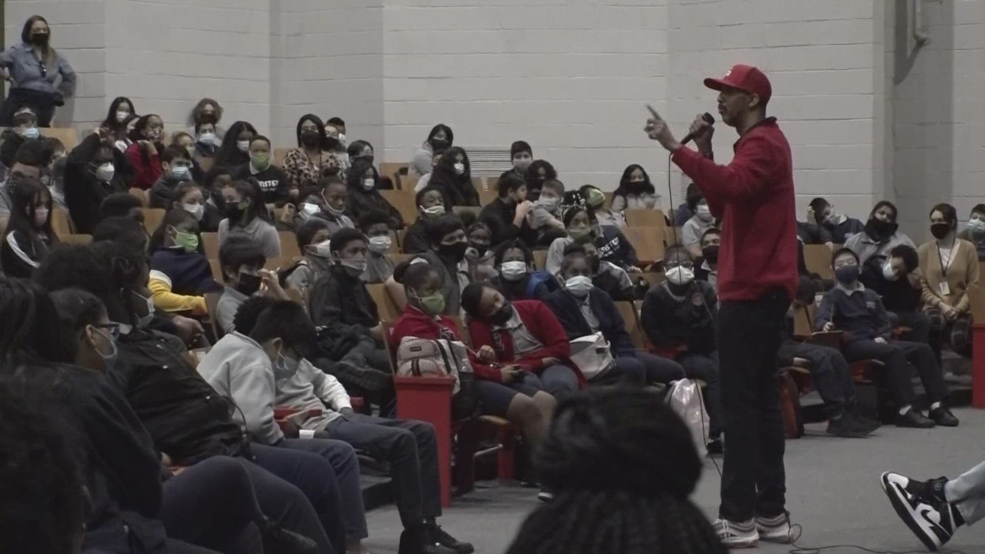 A former rapper who was convicted of a crime and spent time in jail is out and trying to steer students in the right way of life.
