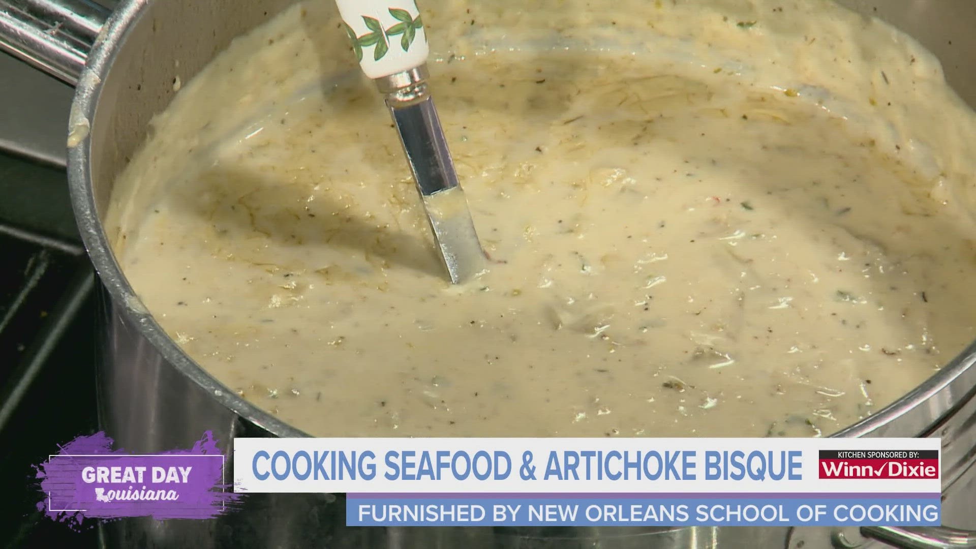 We are in the Winn-Dixie kitchen with Chef Harriet Robin to get the recipe for her seafood & artichoke bisque recipe.