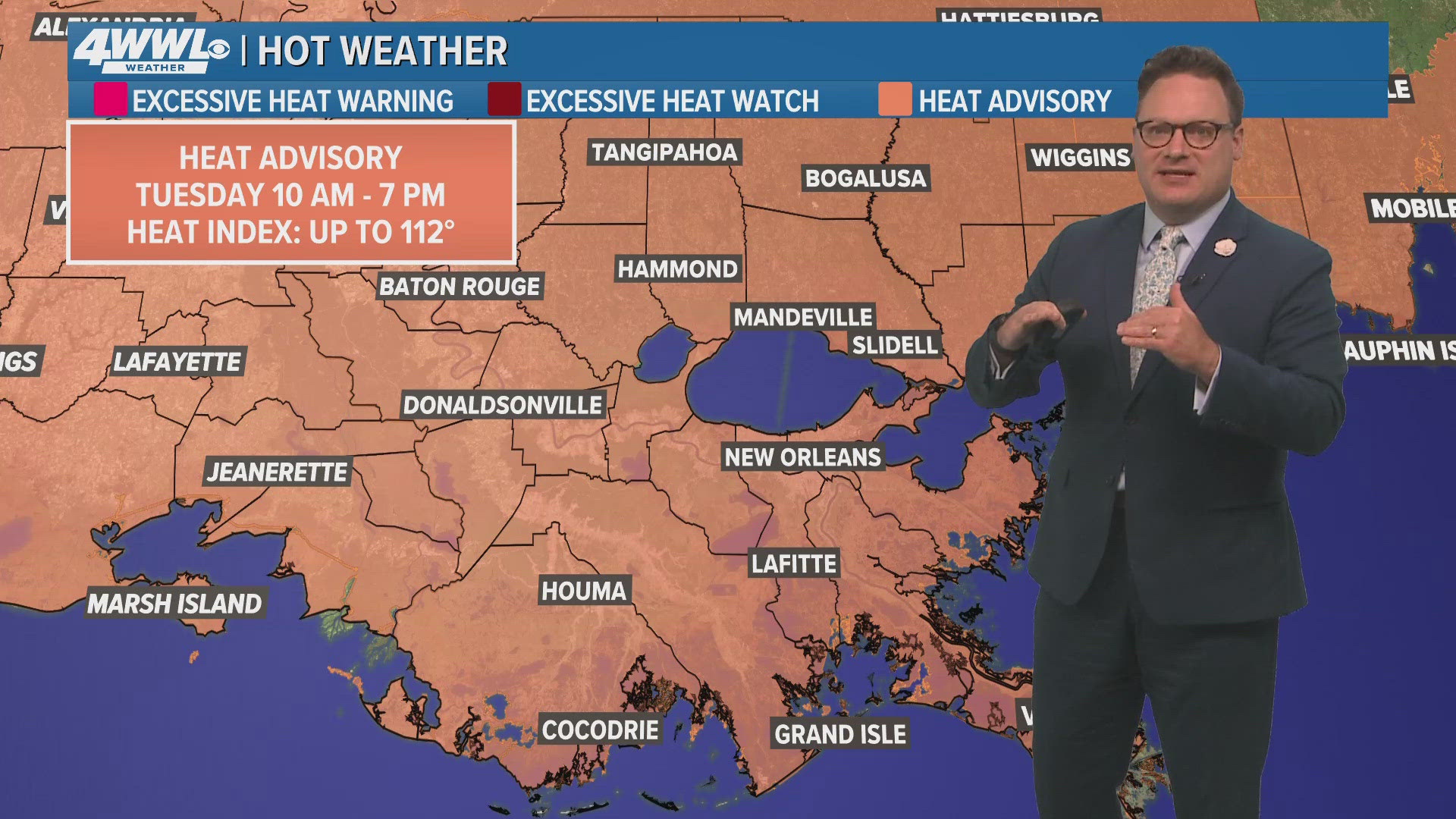 WWL Louisiana Chief Meteorologist Chris Franklin with the latest New Orleans-area forecast with expected heat advisories and possible excessive heat warnings.