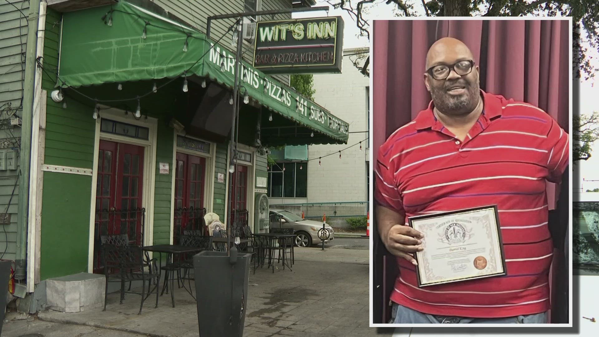 A spokesperson for the bar confirmed that security guard Darriel King was shot and killed when he tried to prevent a man from entering Wit's Inn bar in Mid-City.