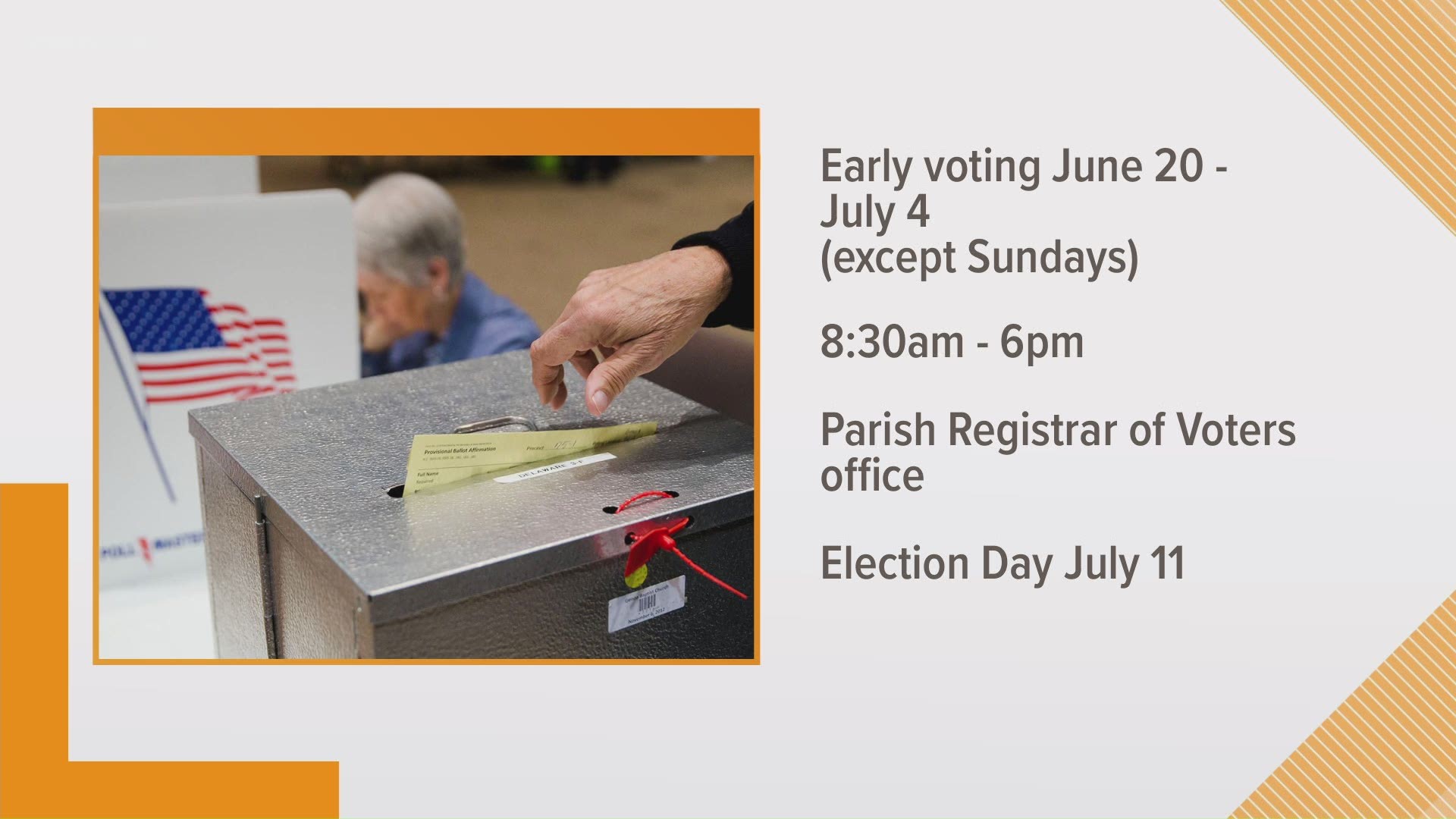 Several races other than the presidential primary are also on the ballot. Early voting lasts from June 20 - July 4. Then, Election Day is July 11.