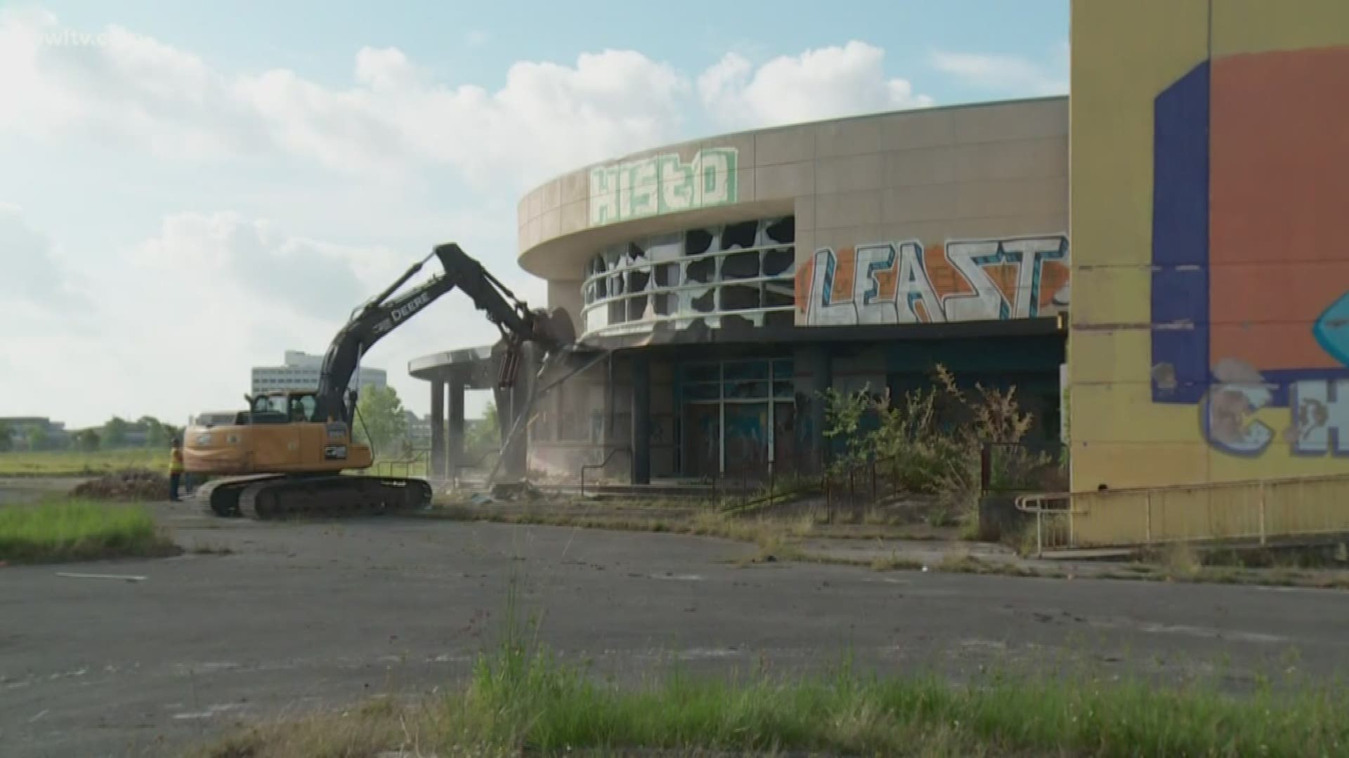 The city tore down the former movie theater after a fire broke out a week ago.