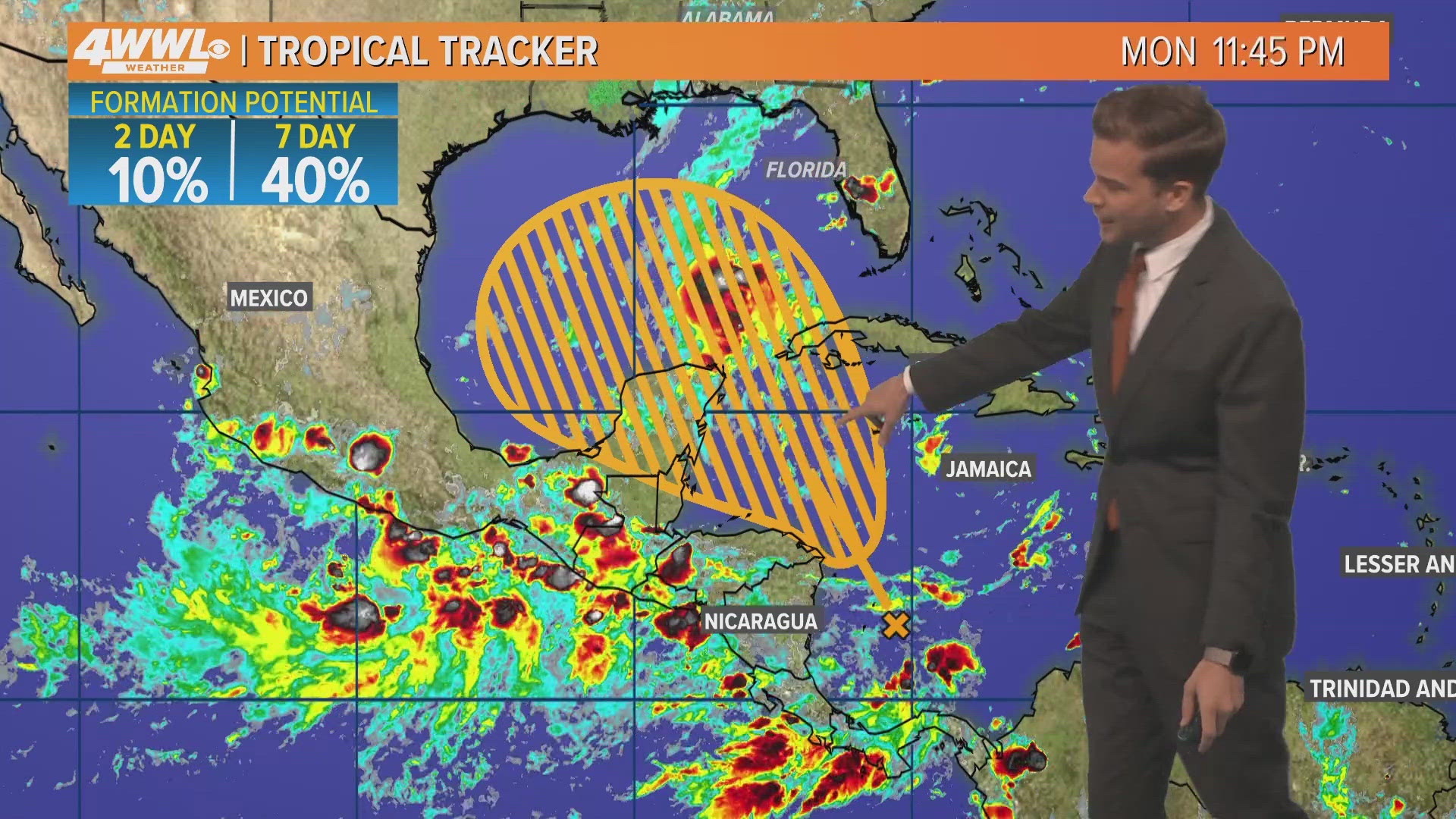 If development happens in the Gulf wind shear and dry air could keep it from becoming strong.