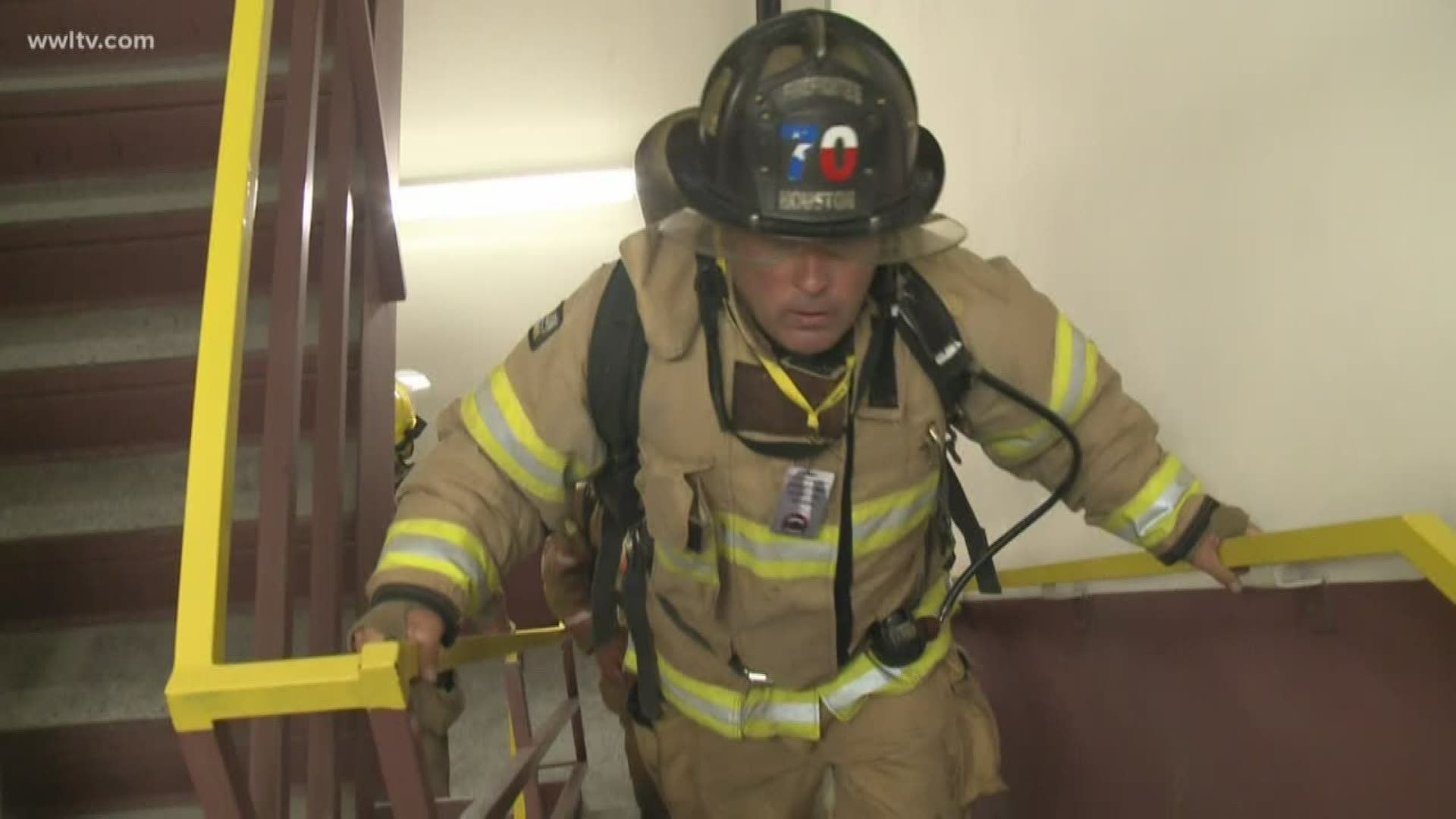 A group of local firefighters spent Wednesday climbing 110 flights of stairs at Poydras Tower to pay tribute to the hundreds of first responders who paid the ultimate price while trying to save lives on Sept. 11, 2001.