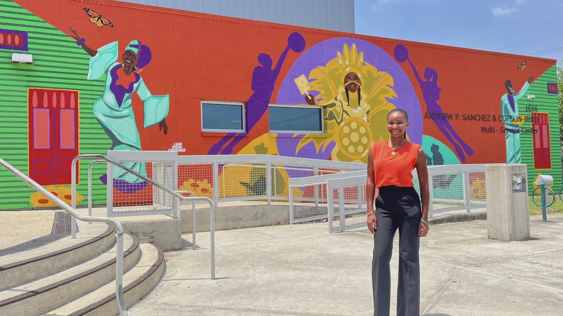Young Black artist unveiled I Am New Orleans mural at Andrew P. Sanchez & Copelin-Byrd Multi-Service Center in the Lower 9th Ward