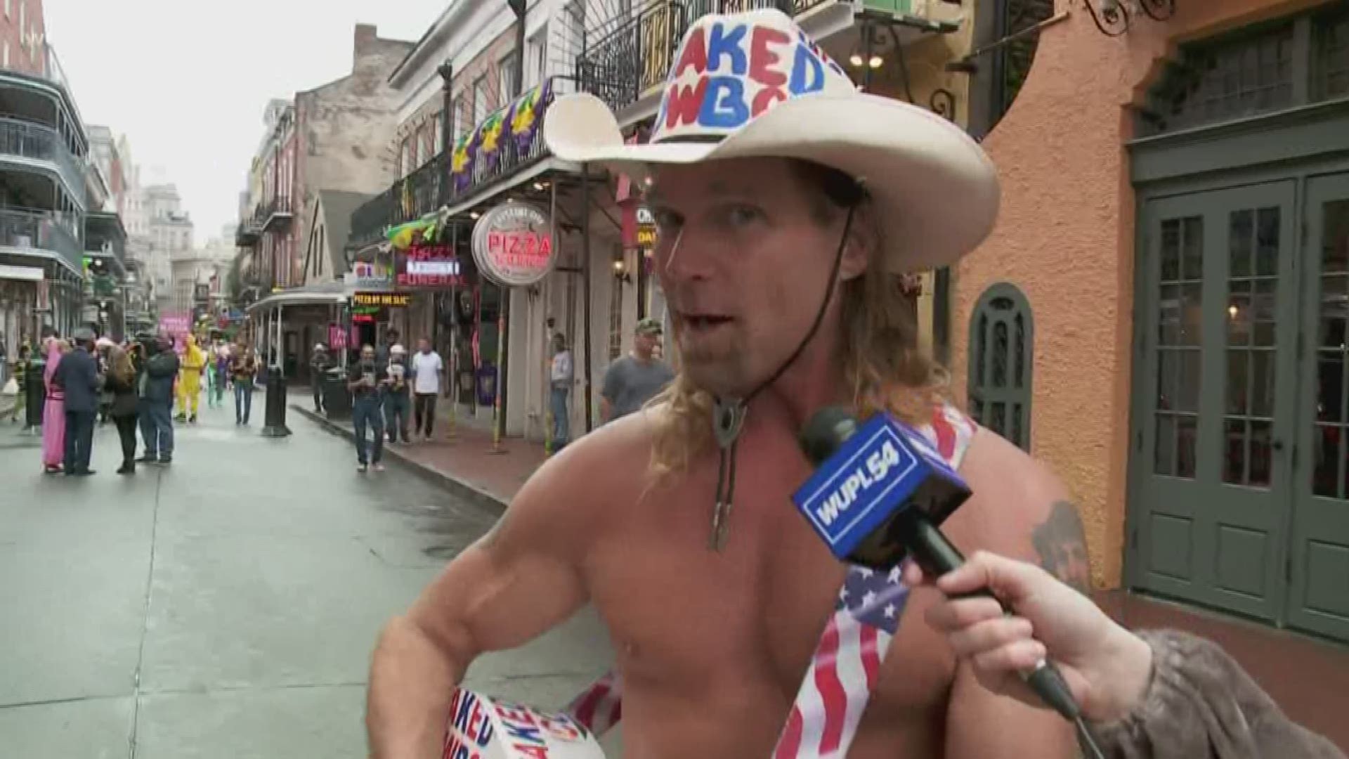 The Naked Cowboy wishes everybody a happy Mardi Gras