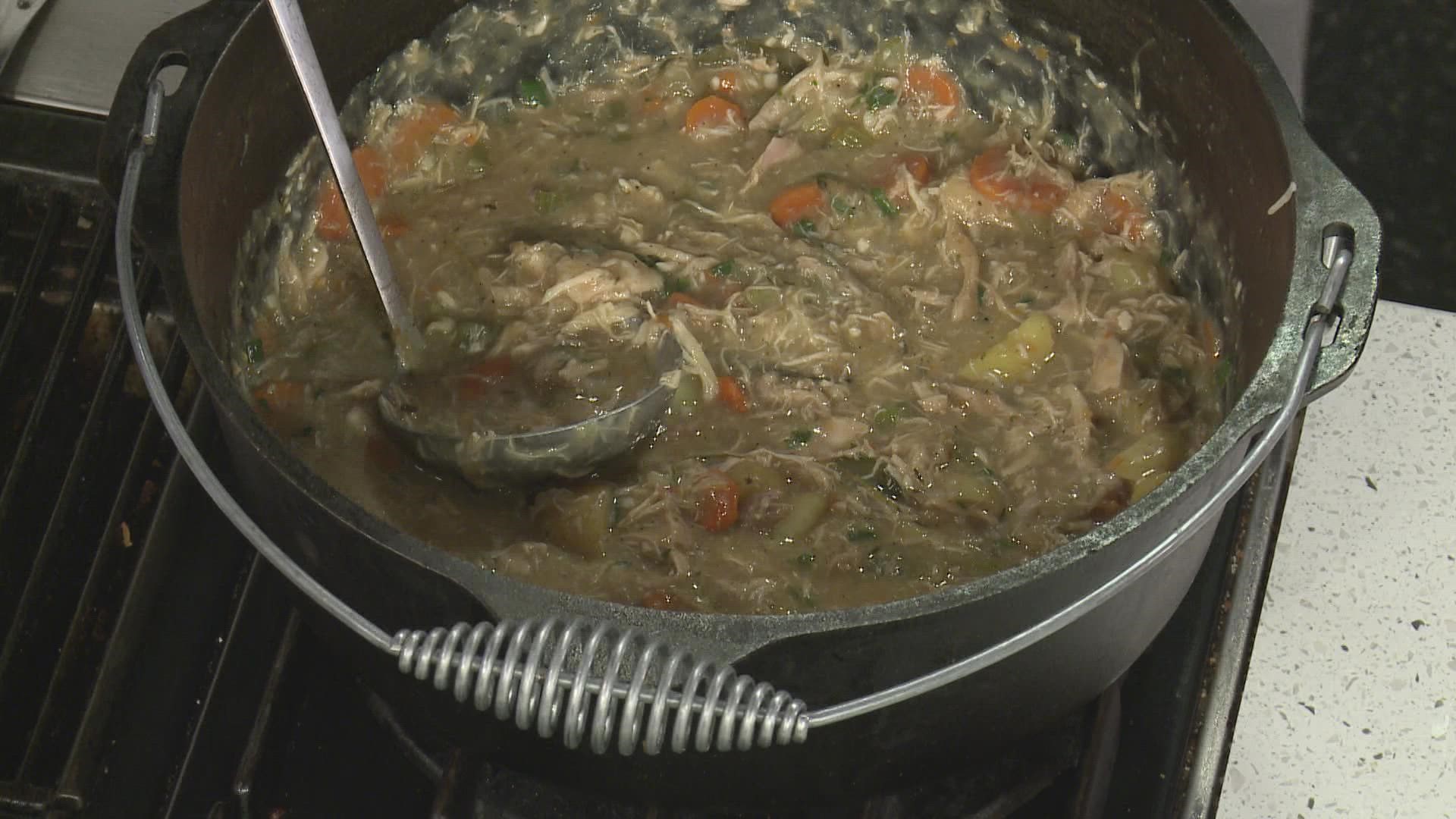 Chef Kevin cooks up some hot chicken stew for a cold day.