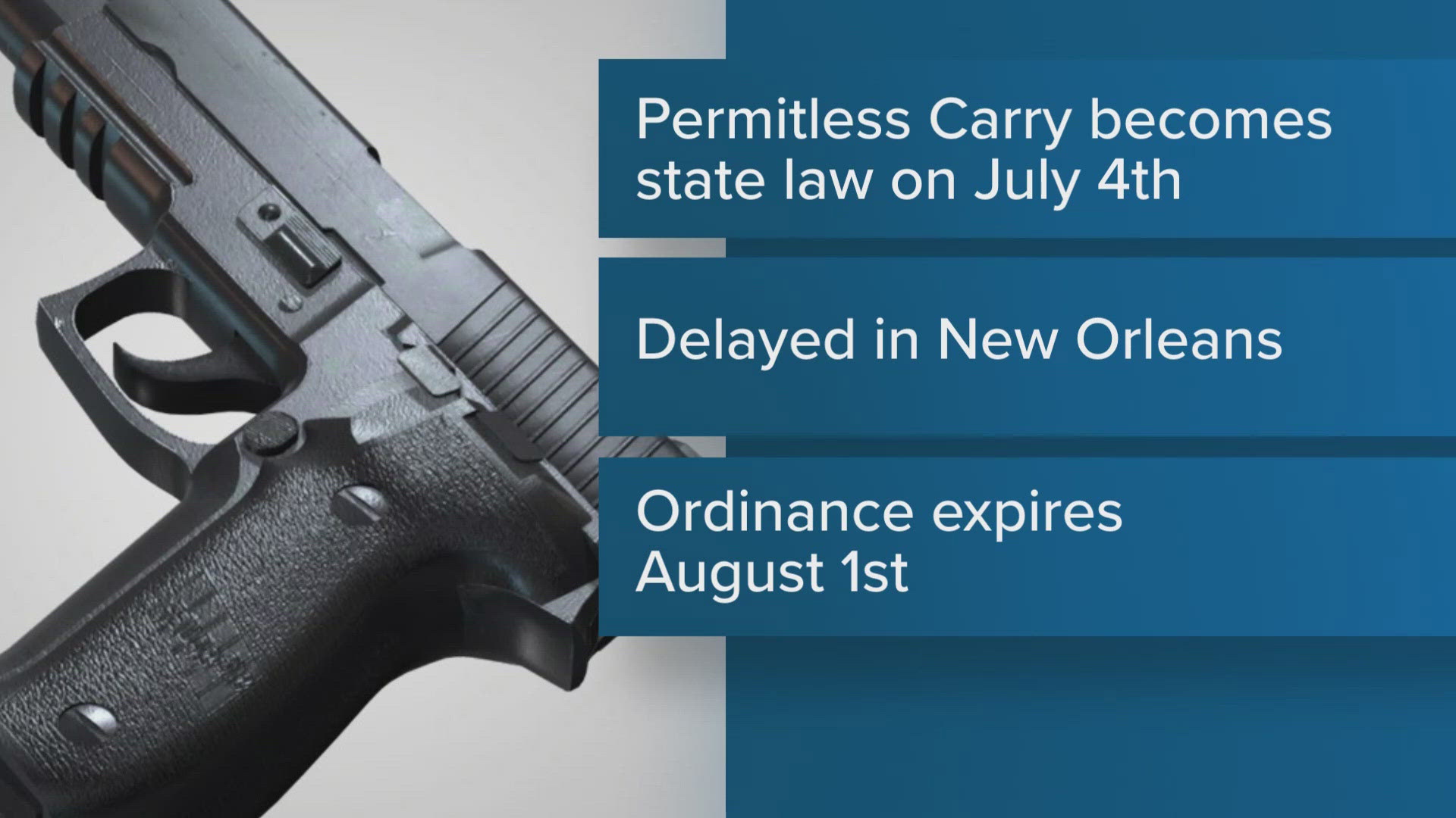 The NOPD gave an update on Louisiana's new permitless carry law, which gives adults the right to carry a concealed weapon without a permit – except in New Orleans.