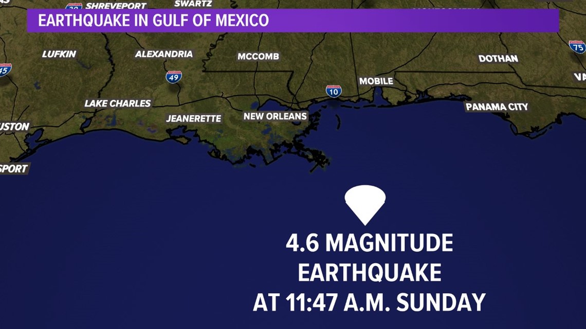 4.6 magnitude earthquake in Gulf of Mexico south of Louisiana coast