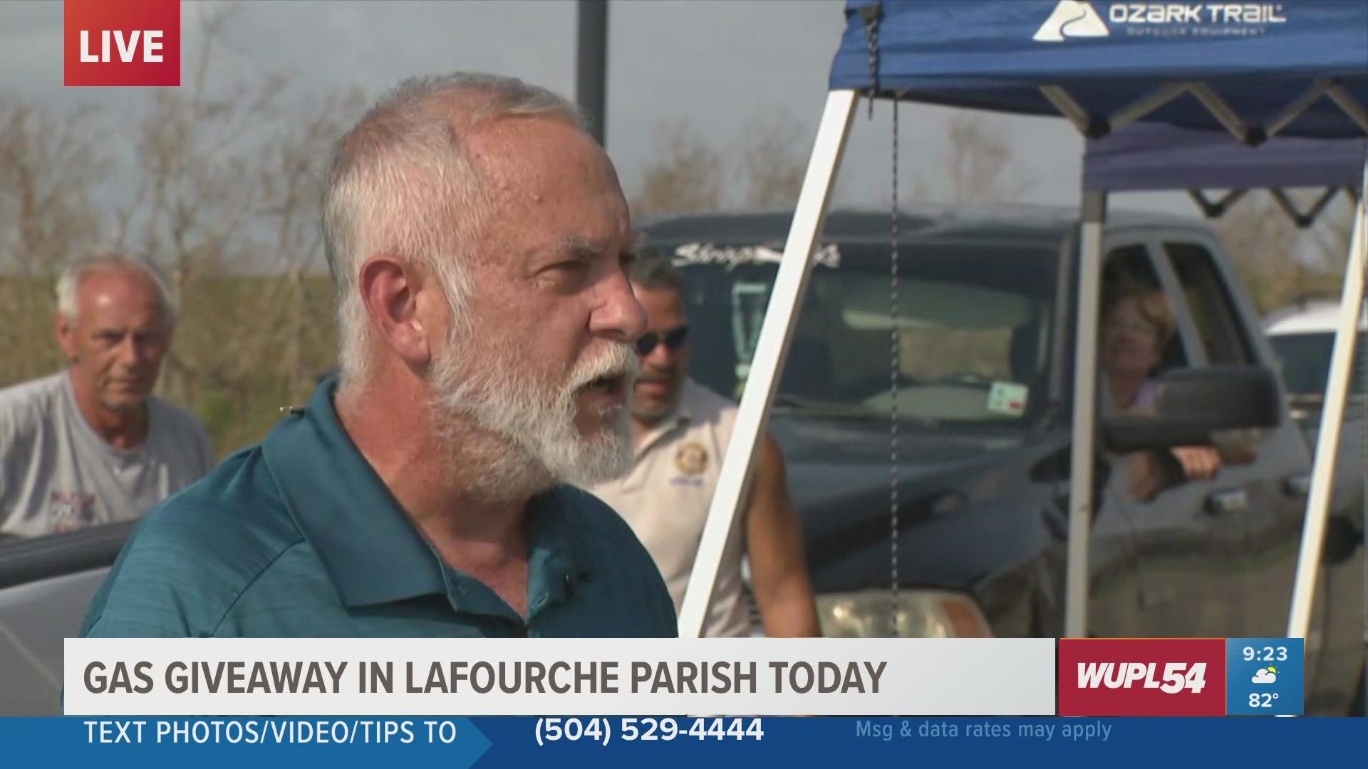 Dozens of people are lining up for free gasoline in Lafourche Parish after Hurricane Ida.