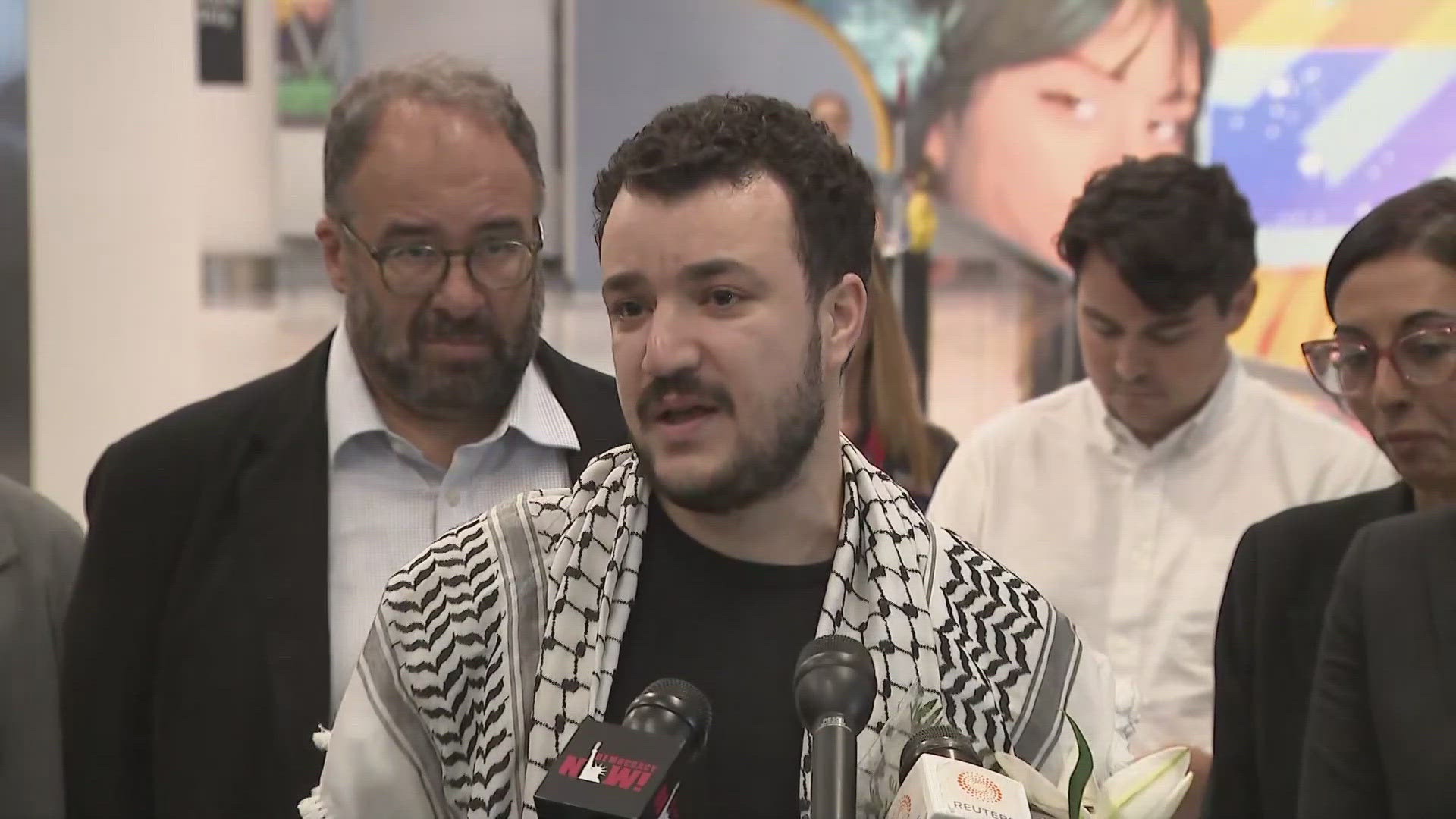 Pro-Palestinian activist Mahmoud Kahlil returned to his home in New Jersey after he was released from an ICE detention center in Louisiana.