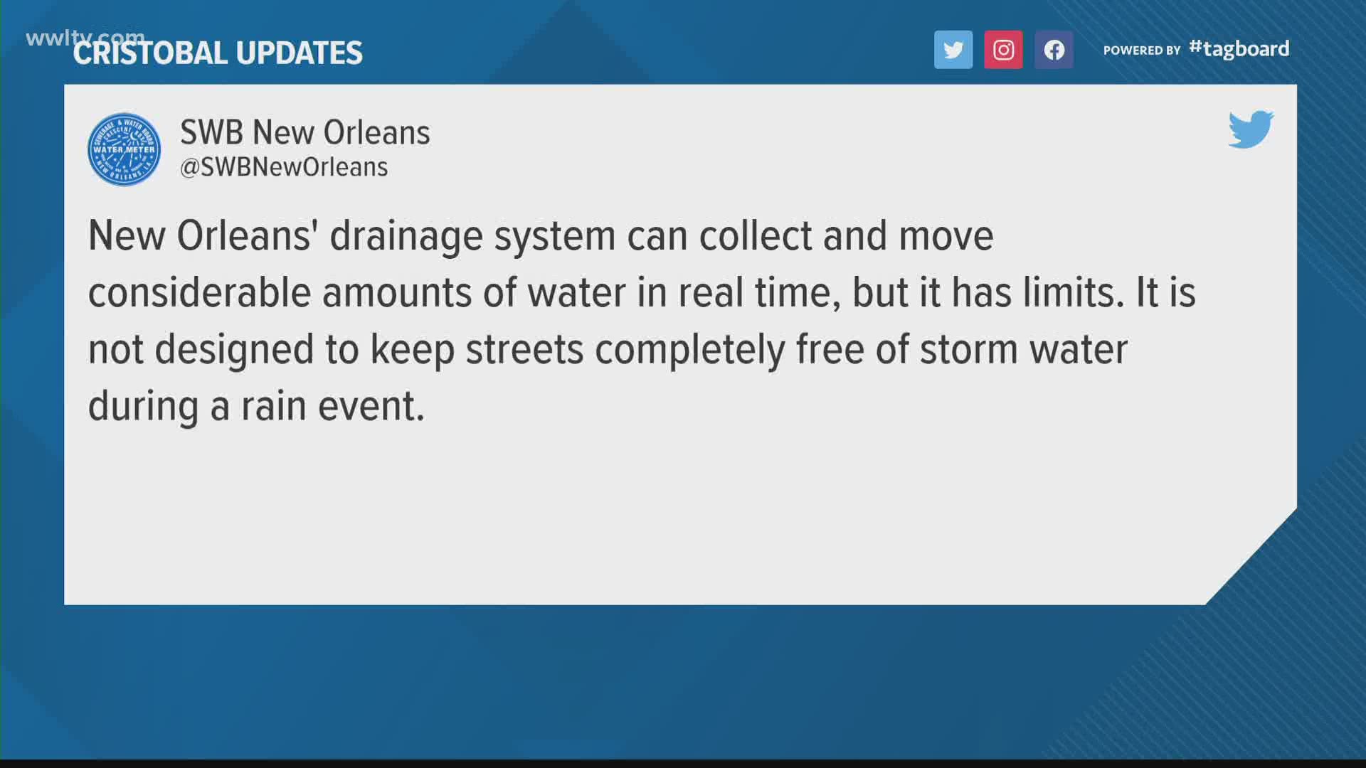 The warning from the S&WB seems to contradicts officials previous statements that the drainage system was prepared to handle Tropical Storm Cristobal.