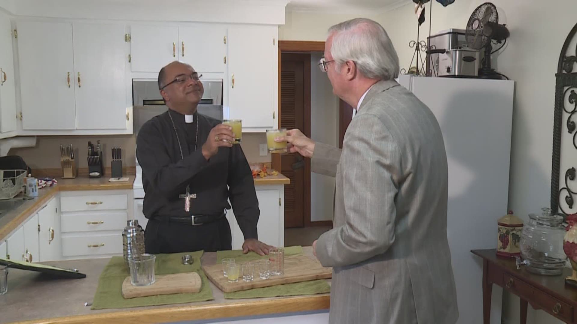 12 for the Road: Bill Capo visits with Houma-Thibodaux Bishop Shelton Fabre.