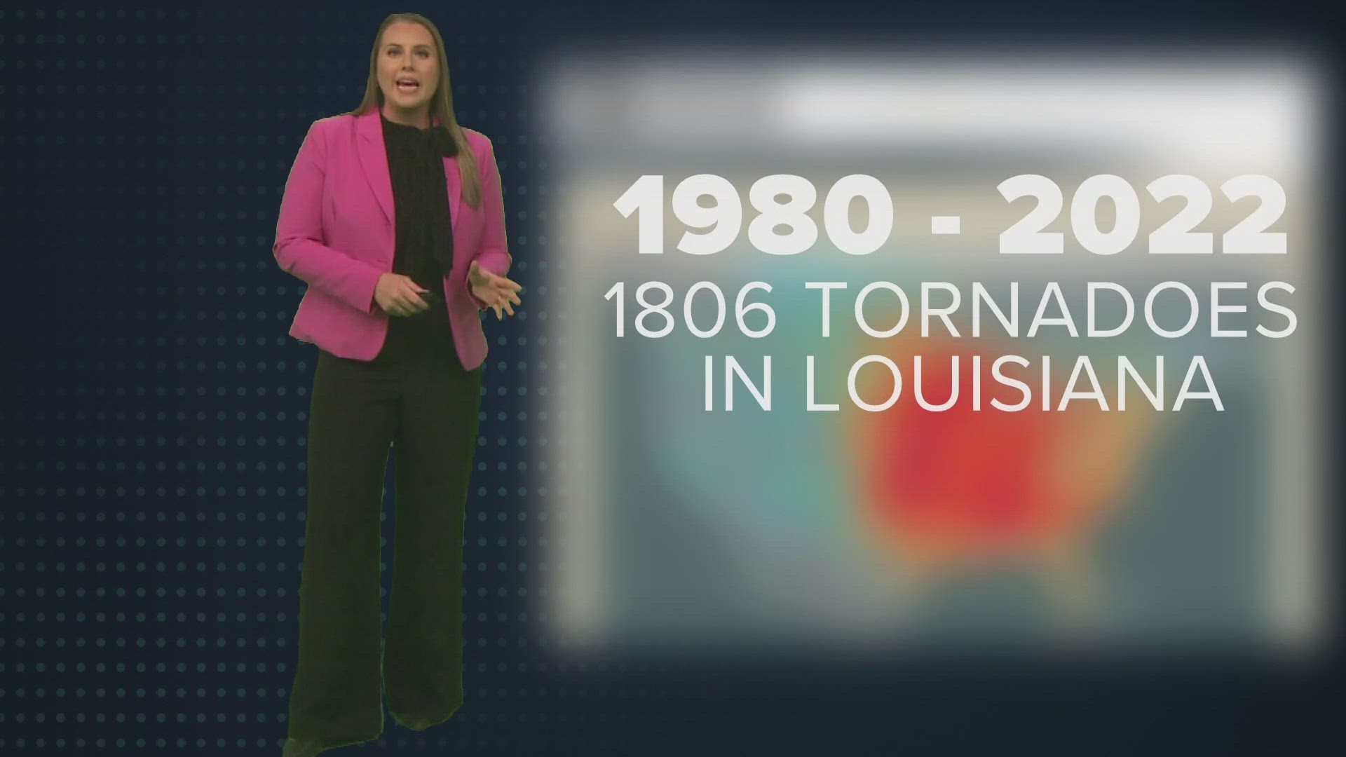 From 1980 to the end of 2022, there were about 1,800 tornadoes in the state of Louisiana. 72 people died, and another 1,500 were hurt.