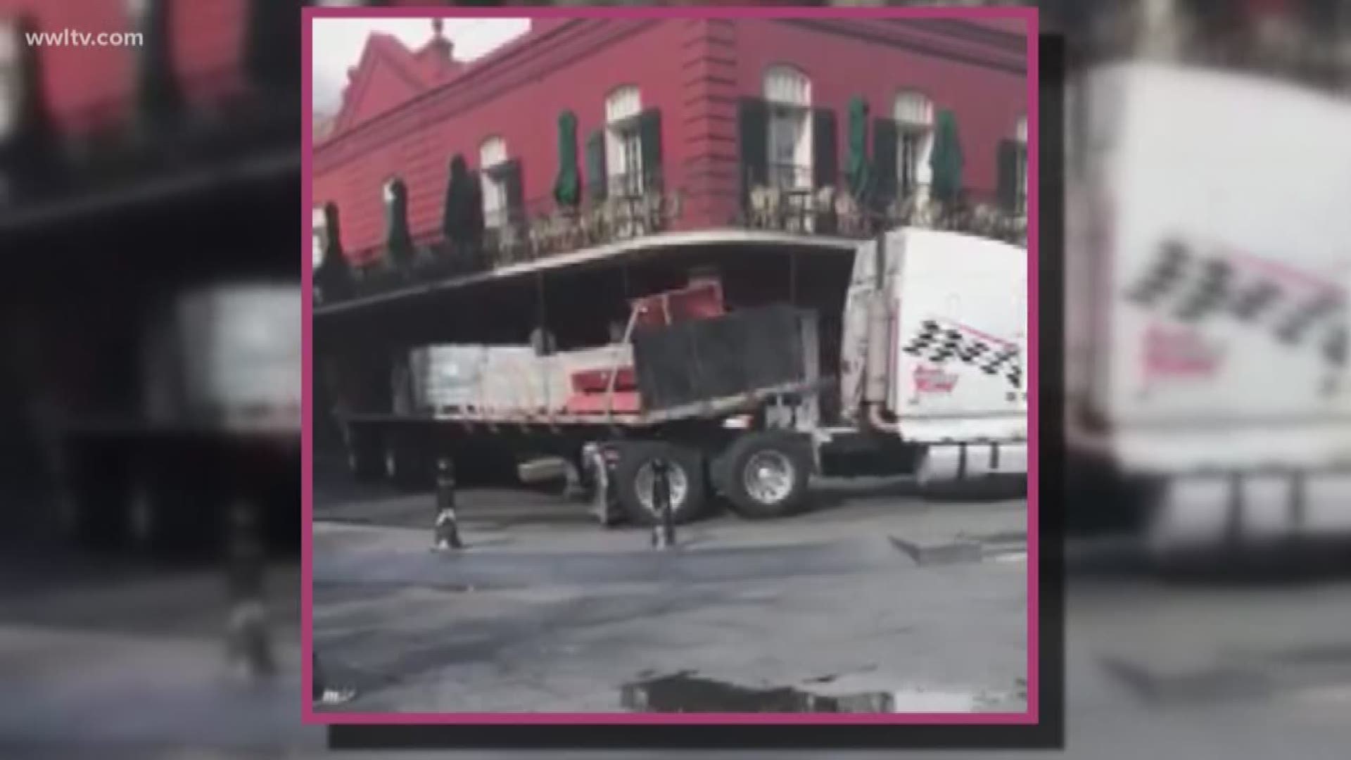 The truck tried to a turn from Chartres Street onto St. Peter's Street. 