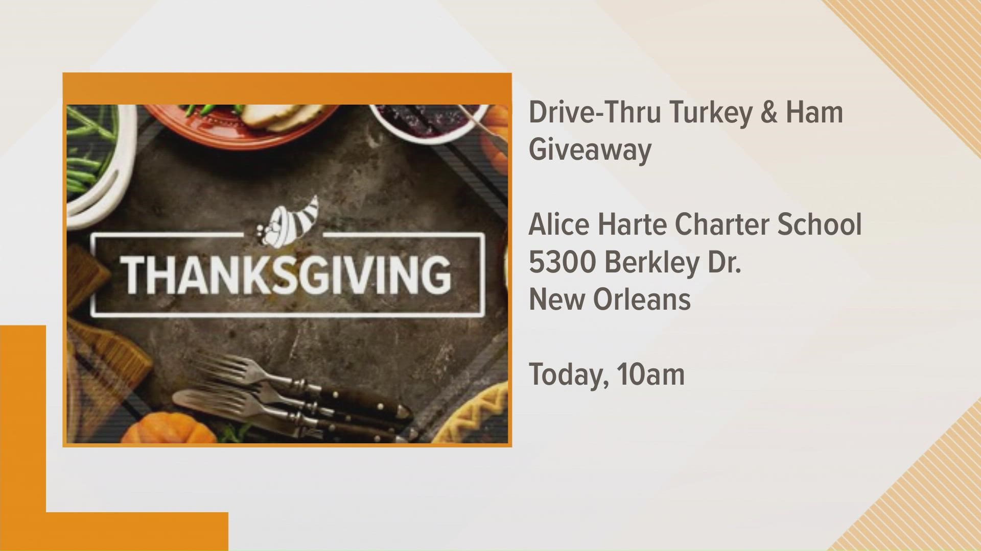 The drive-thru giveaway starts at 10 a.m. at Alice Harte Charter School